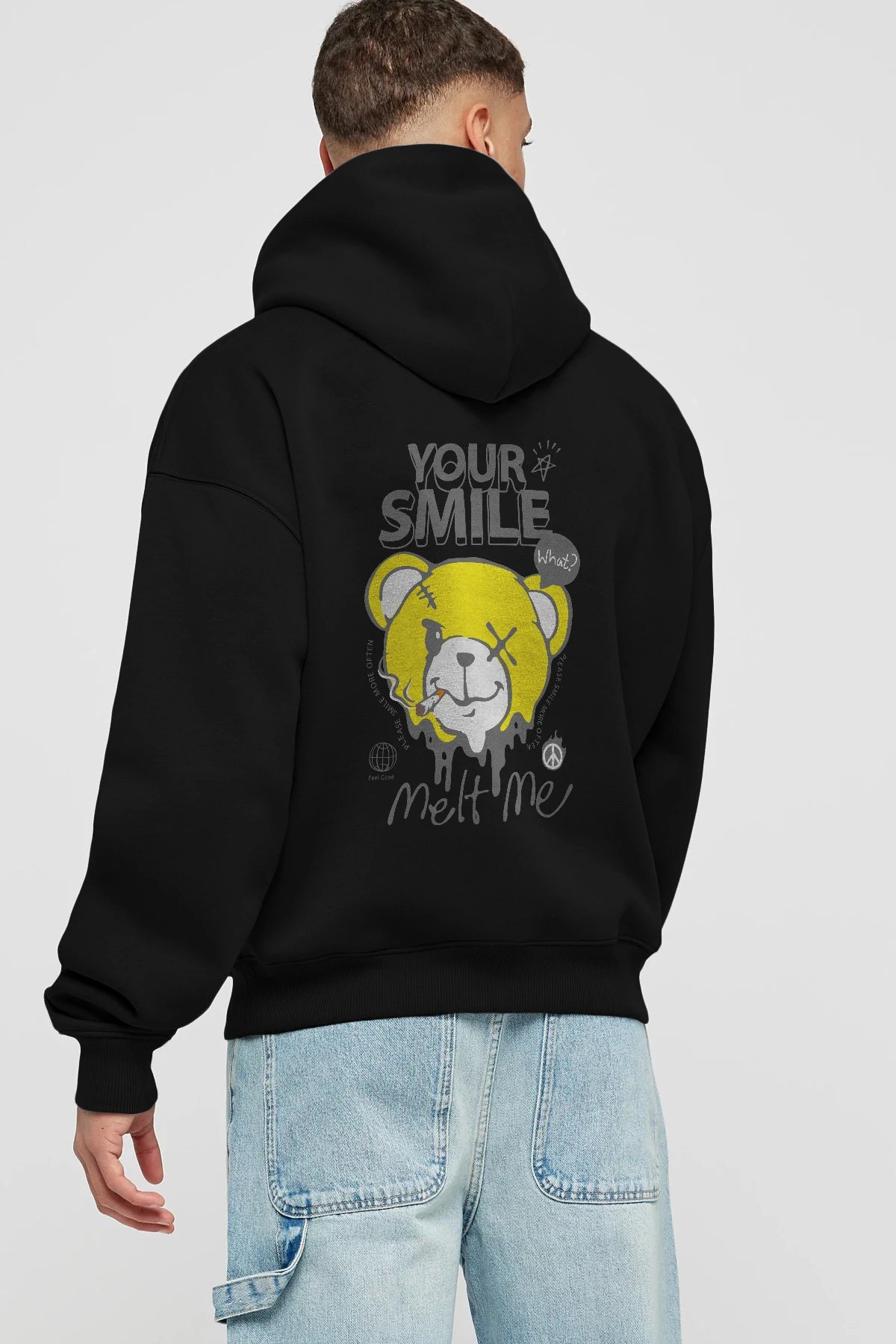 Your Smile Bear Arka Baskılı Hoodie Oversize Kapüşonlu Sweatshirt Erkek Kadın Unisex
