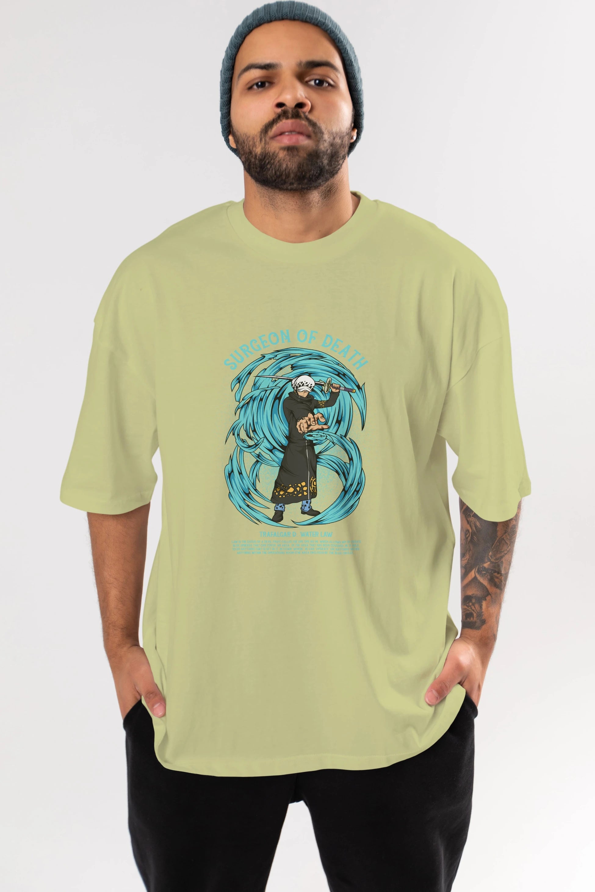 Trafalgad D. Water Law Anime Ön Baskılı Oversize t-shirt %100 pamuk Erkek Kadın Unisex