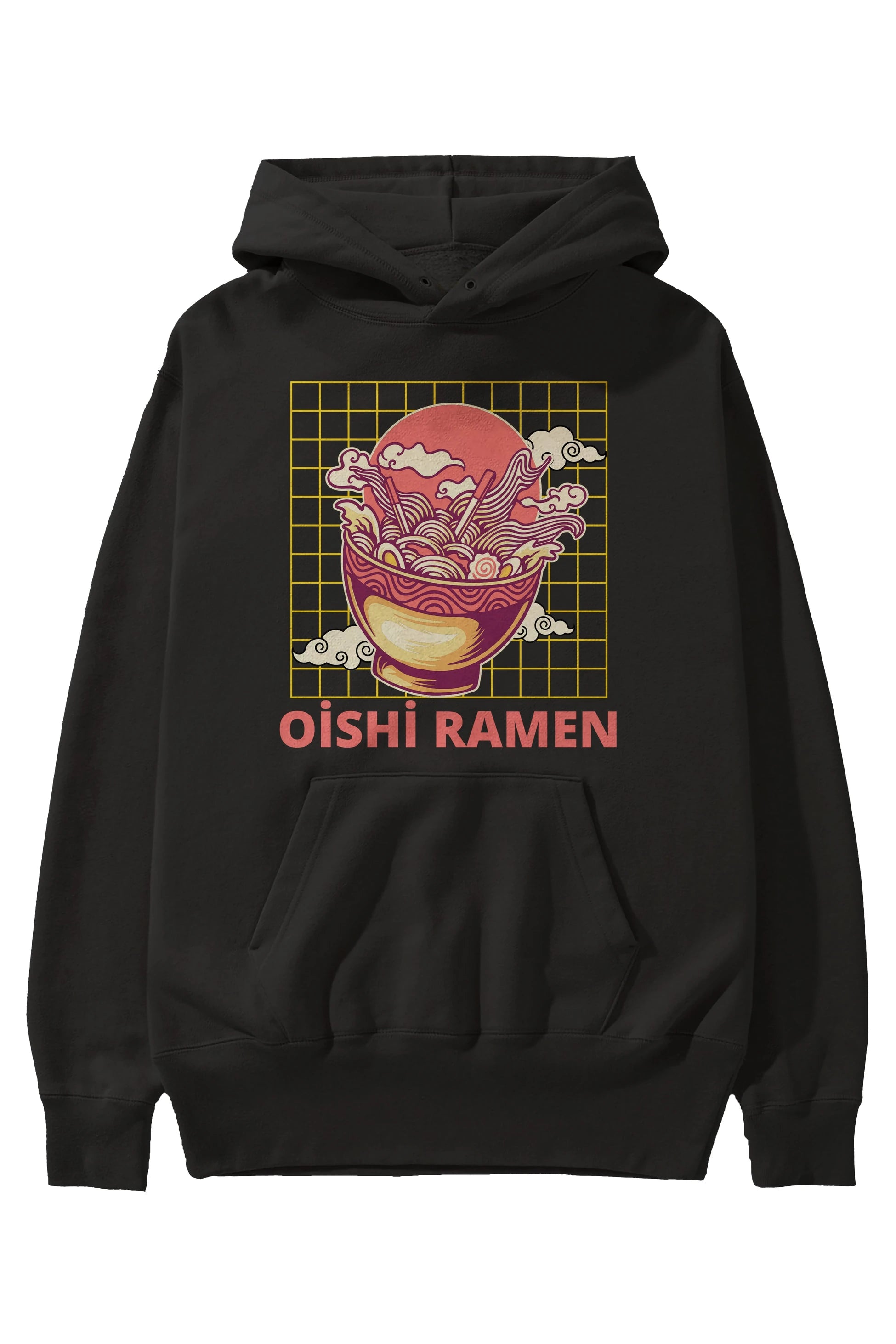 Oishi Ramen Yazılı Ön Baskılı Oversize Hoodie Kapüşonlu Sweatshirt Erkek Kadın Unisex