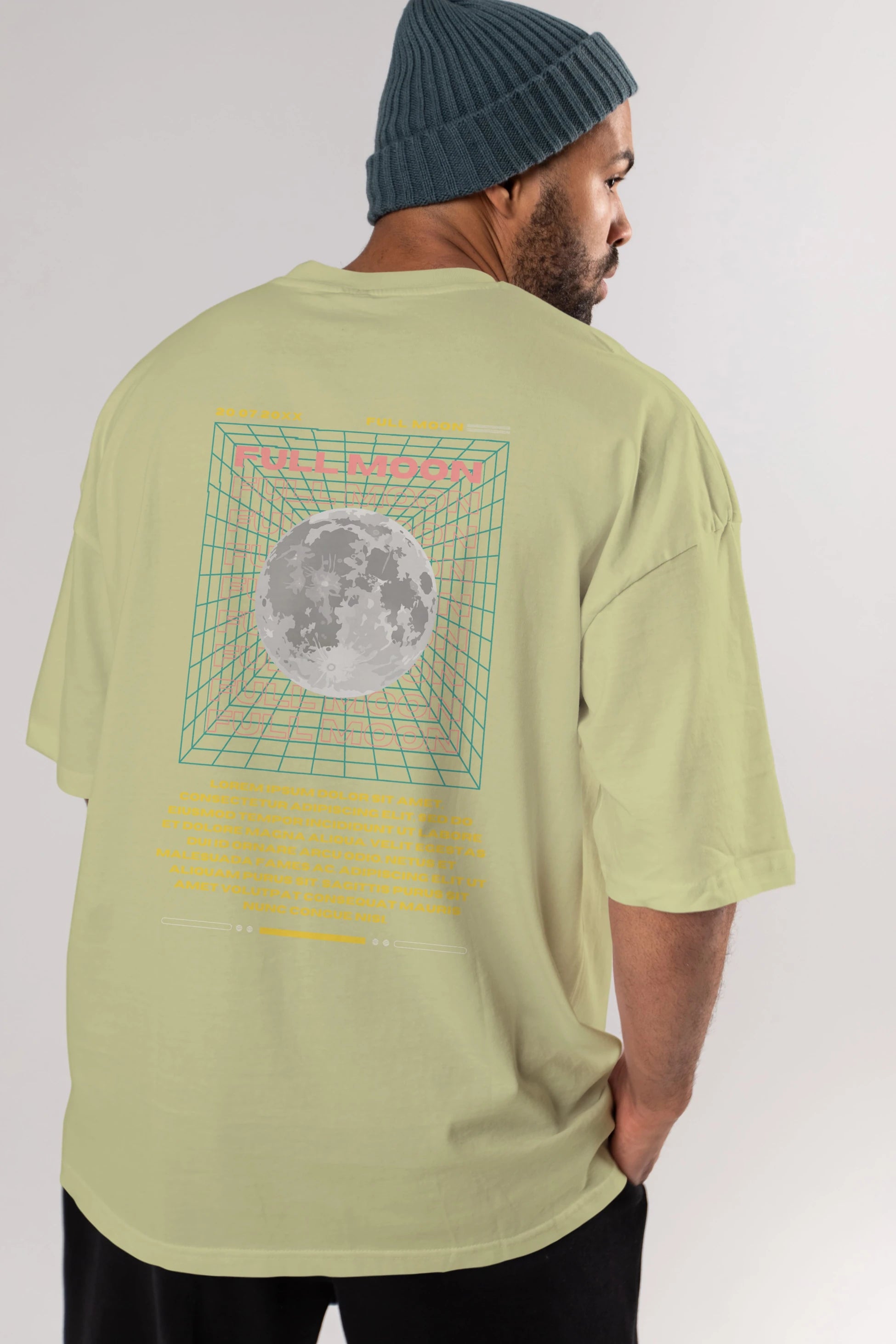 Full Moon Yazılı Arka Baskılı Oversize t-shirt Erkek Kadın Unisex