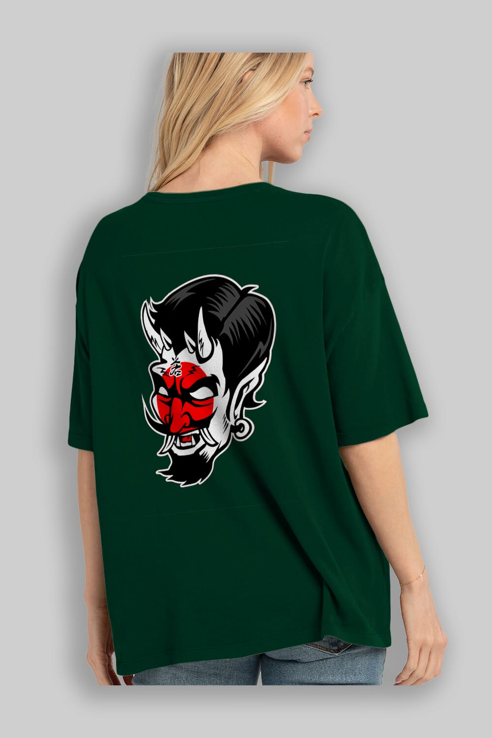 Japanese Devil Arka Baskılı Oversize t-shirt Erkek Kadın Unisex %100 Pamuk tişort