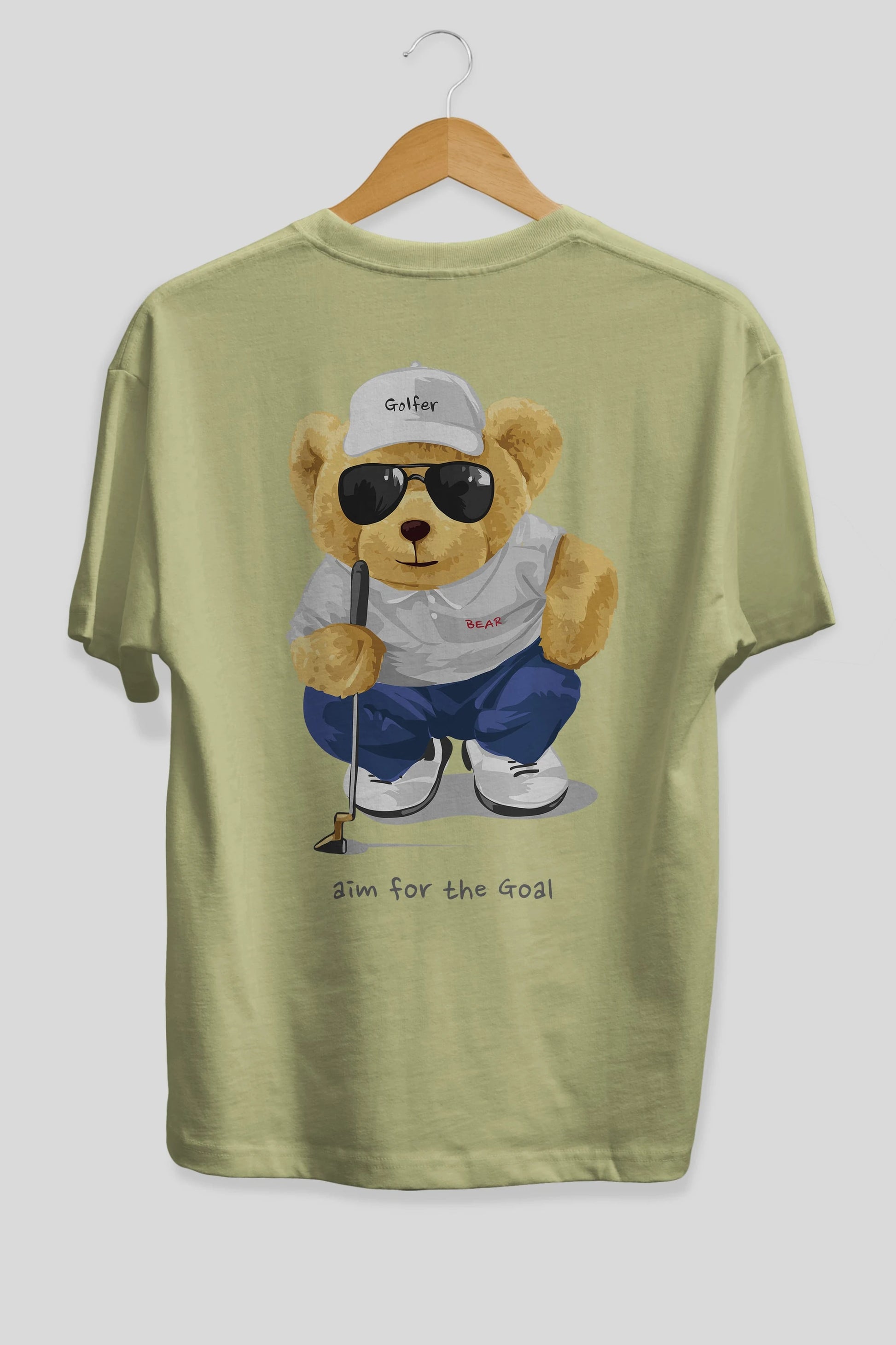 Teddy Bear Golfer Arka Baskılı Oversize t-shirt Erkek Kadın Unisex %100 Pamuk