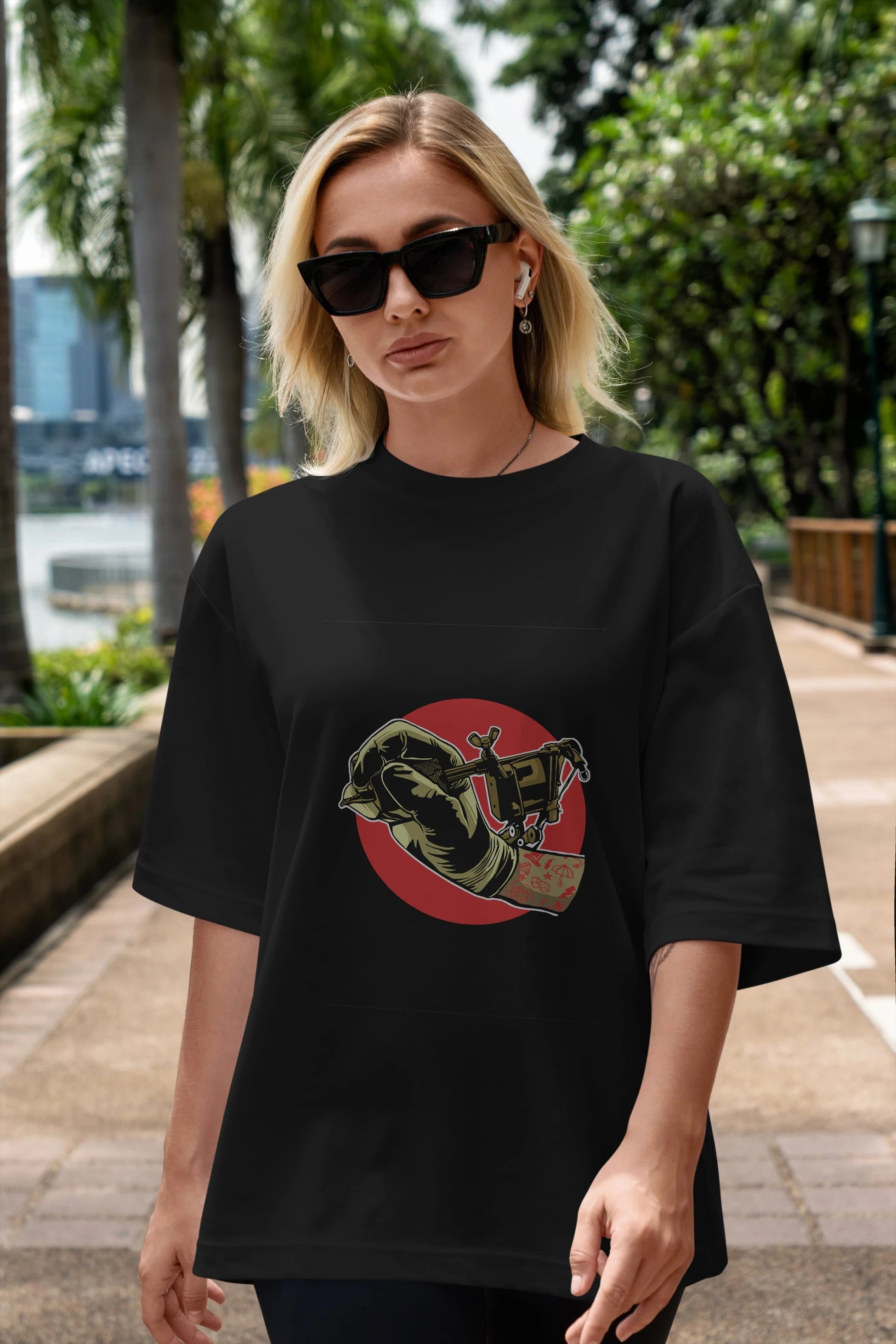 Tattoo Machine ] Ön Baskılı Oversize t-shirt Erkek Kadın Unisex %100 Pamuk tişort