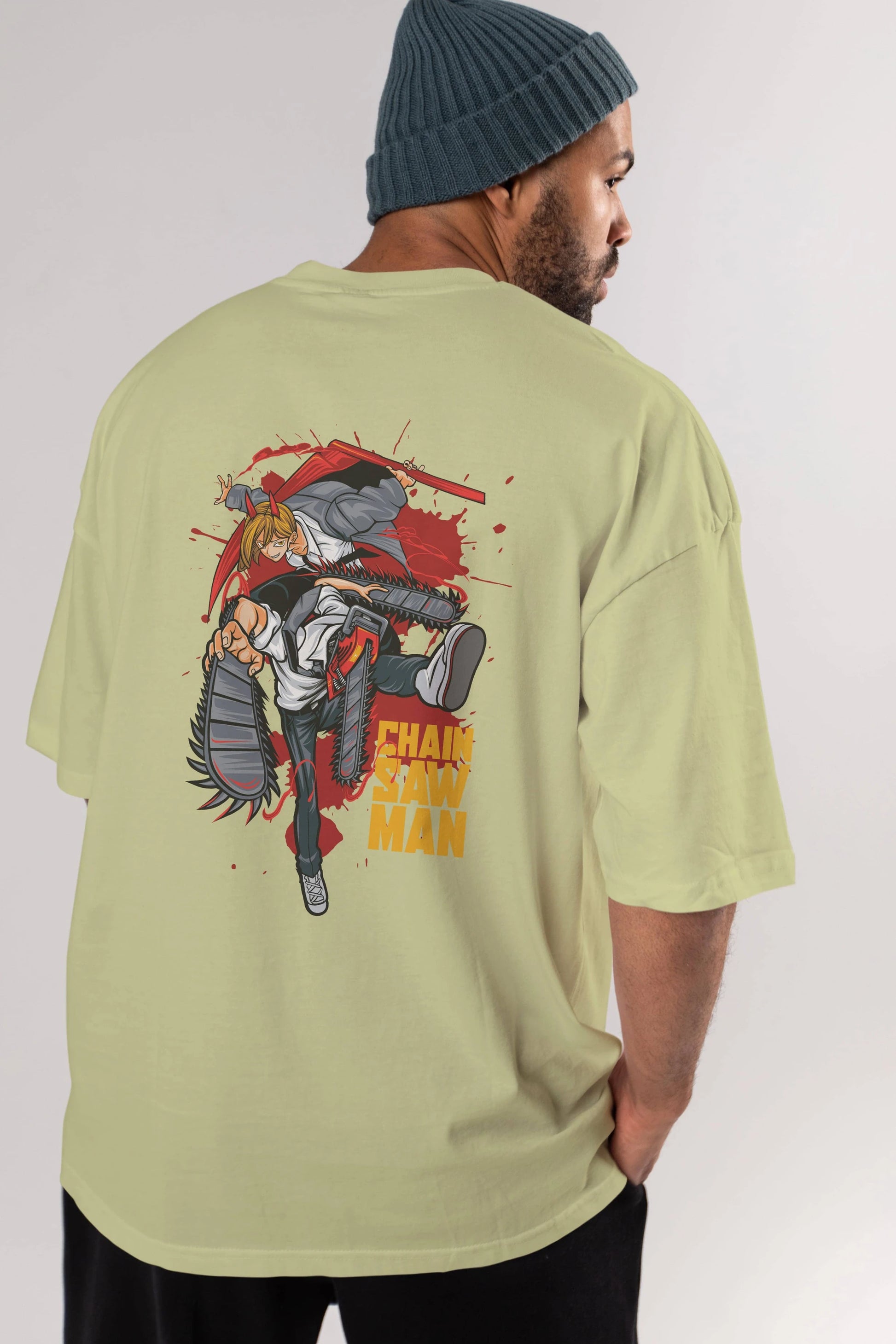 DENJI and POWER Anime Arka Baskılı Oversize t-shirt Erkek Kadın Unisex