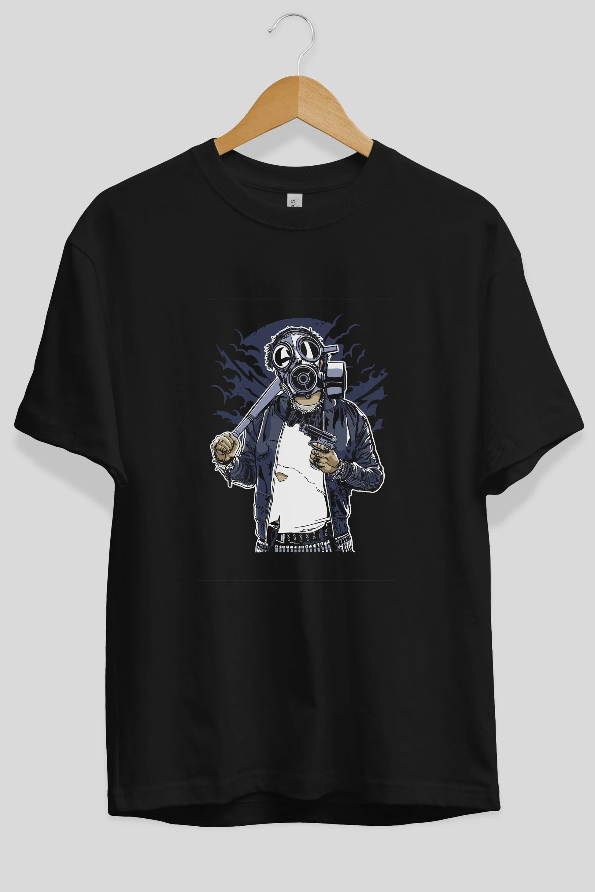 Gasmask Bastard Ön Baskılı Oversize t-shirt Erkek Kadın Unisex %100 Pamuk tişort