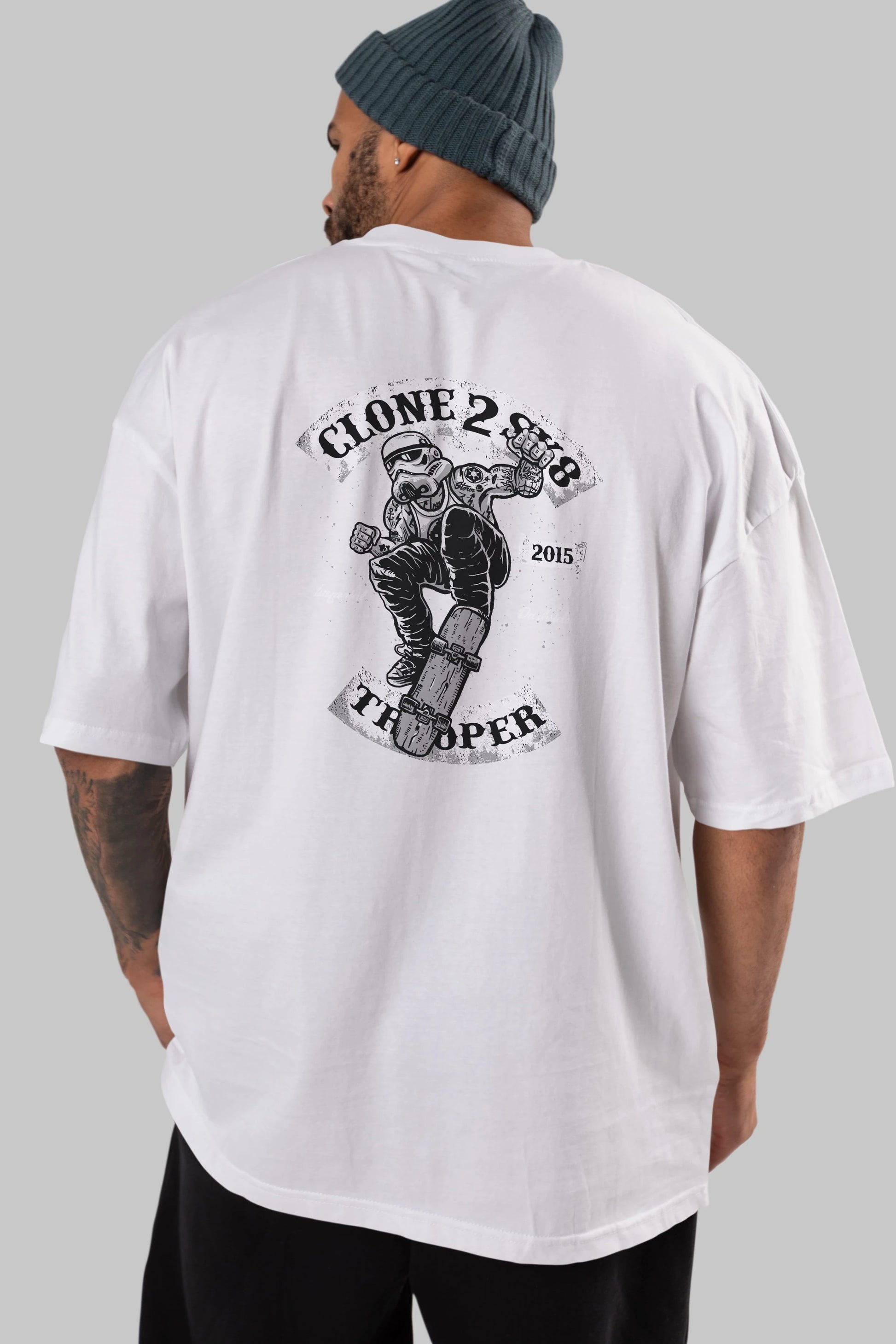 Clone 2 Sk8 Arka Baskılı Oversize t-shirt Erkek Kadın Unisex %100 Pamuk