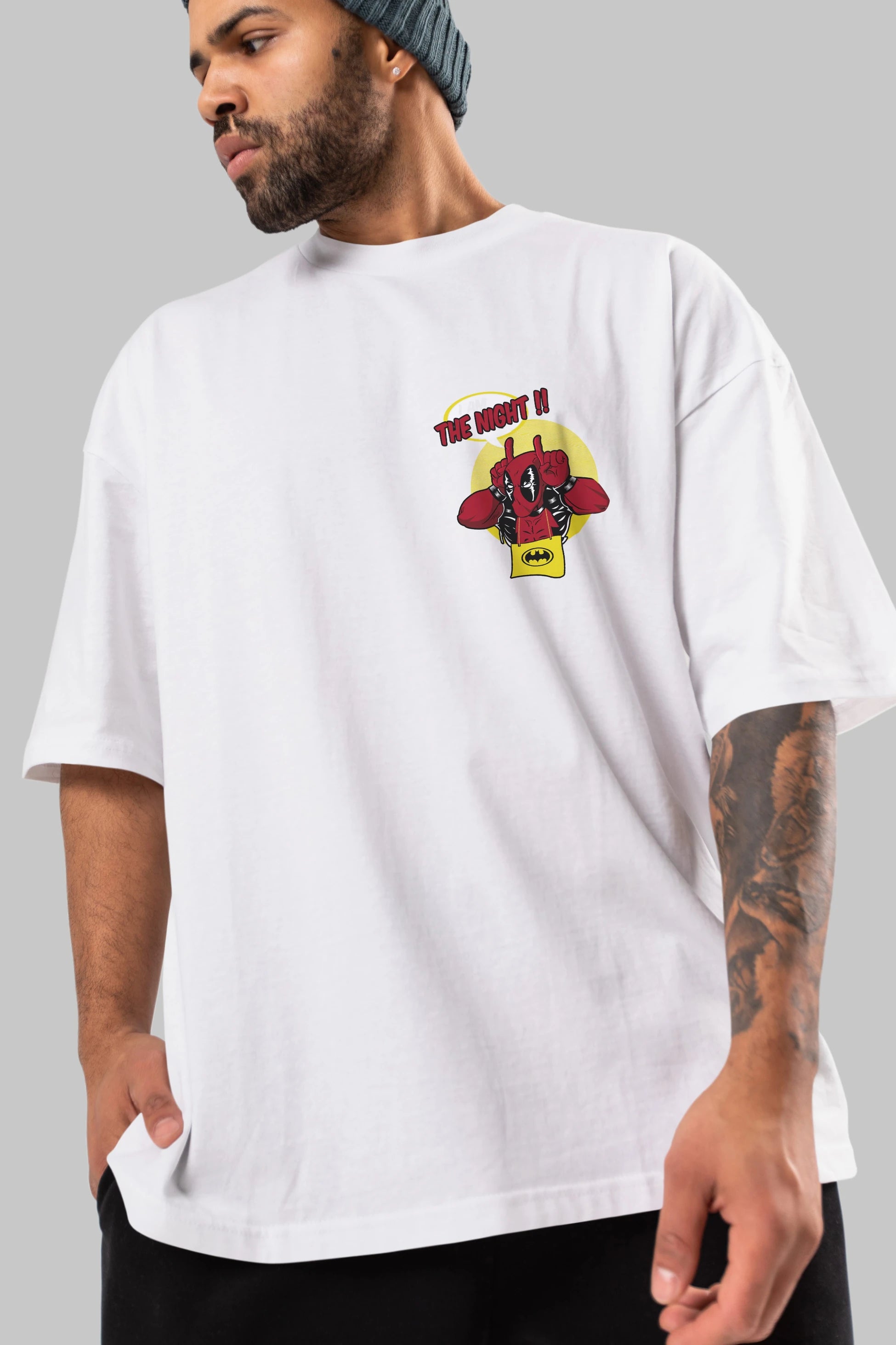 Deadpool (1) Ön Sol Baskılı Oversize t-shirt Erkek Kadın Unisex %100 Pamuk Bisiklet Yaka tişort