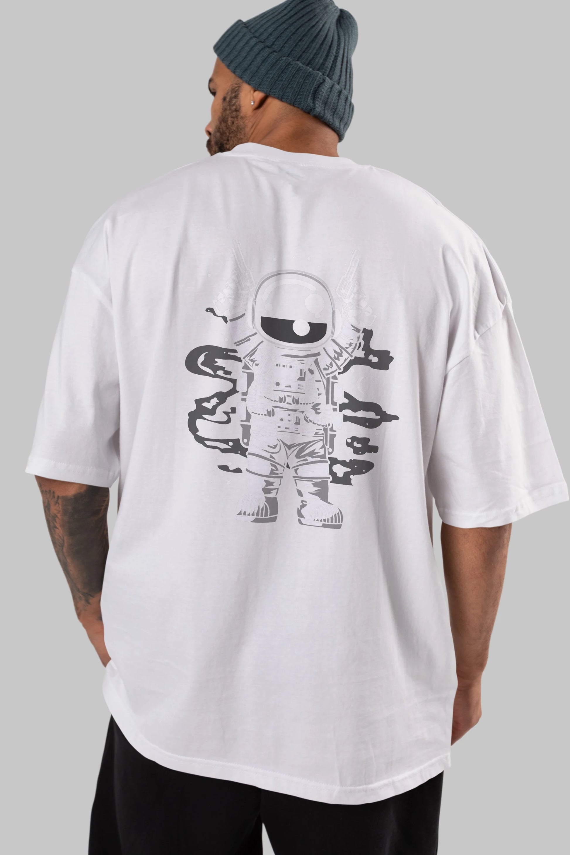 Astronaut Gun Arka Baskılı Oversize t-shirt Erkek Kadın Unisex