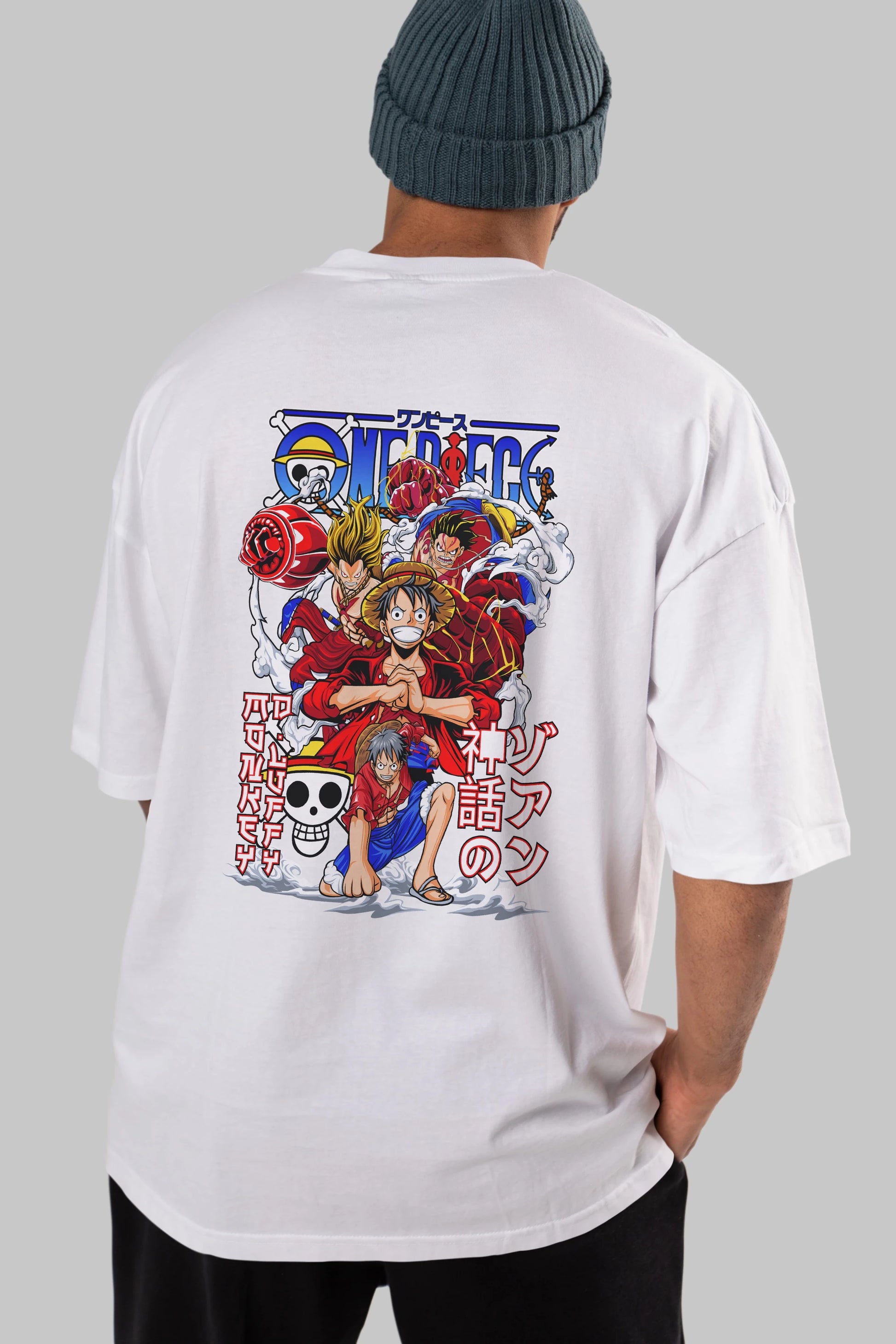 MONKEY D. LUFF-ONE PIECE 2 Anime Arka Baskılı Oversize t-shirt Erkek Kadın Unisex