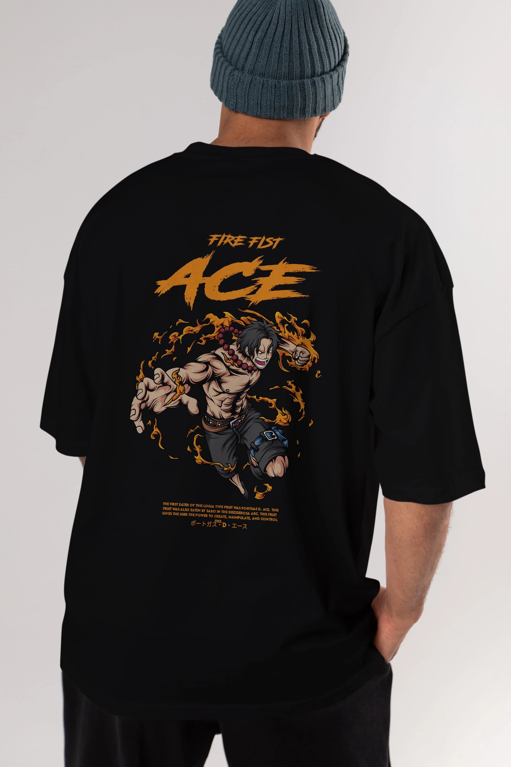 Fire Fist Ace Anime Arka Baskılı Oversize t-shirt Erkek Kadın Unisex