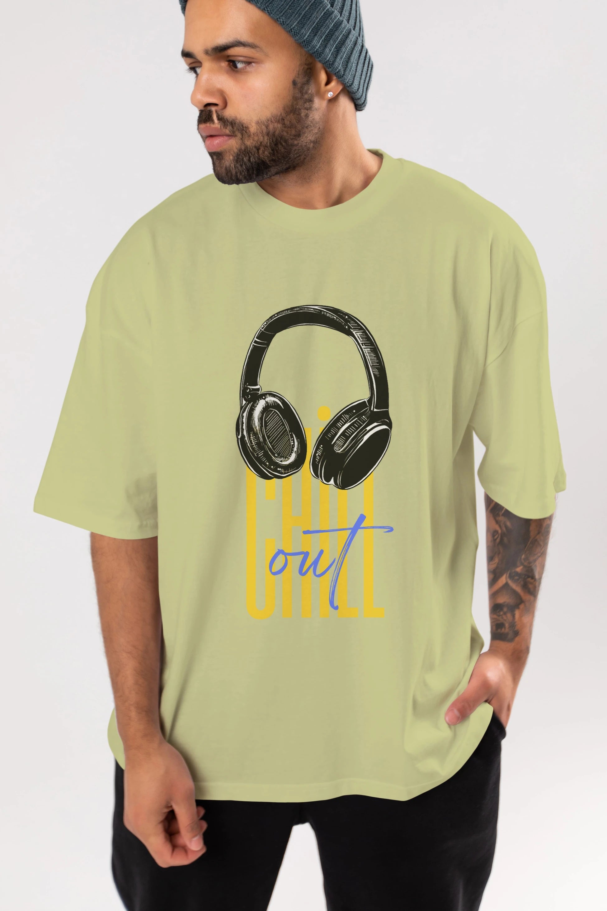 Chill Out Yazılı Ön Baskılı Oversize t-shirt Erkek Kadın Unisex