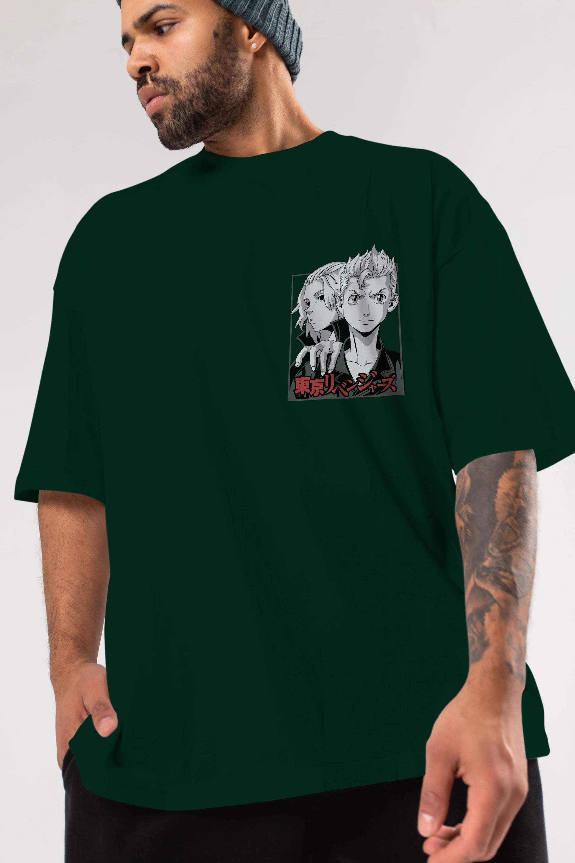 TOKYO REVENGERS Ön Sol Baskılı Oversize t-shirt Erkek Kadın Unisex %100 Pamuk Bisiklet Yaka tişort