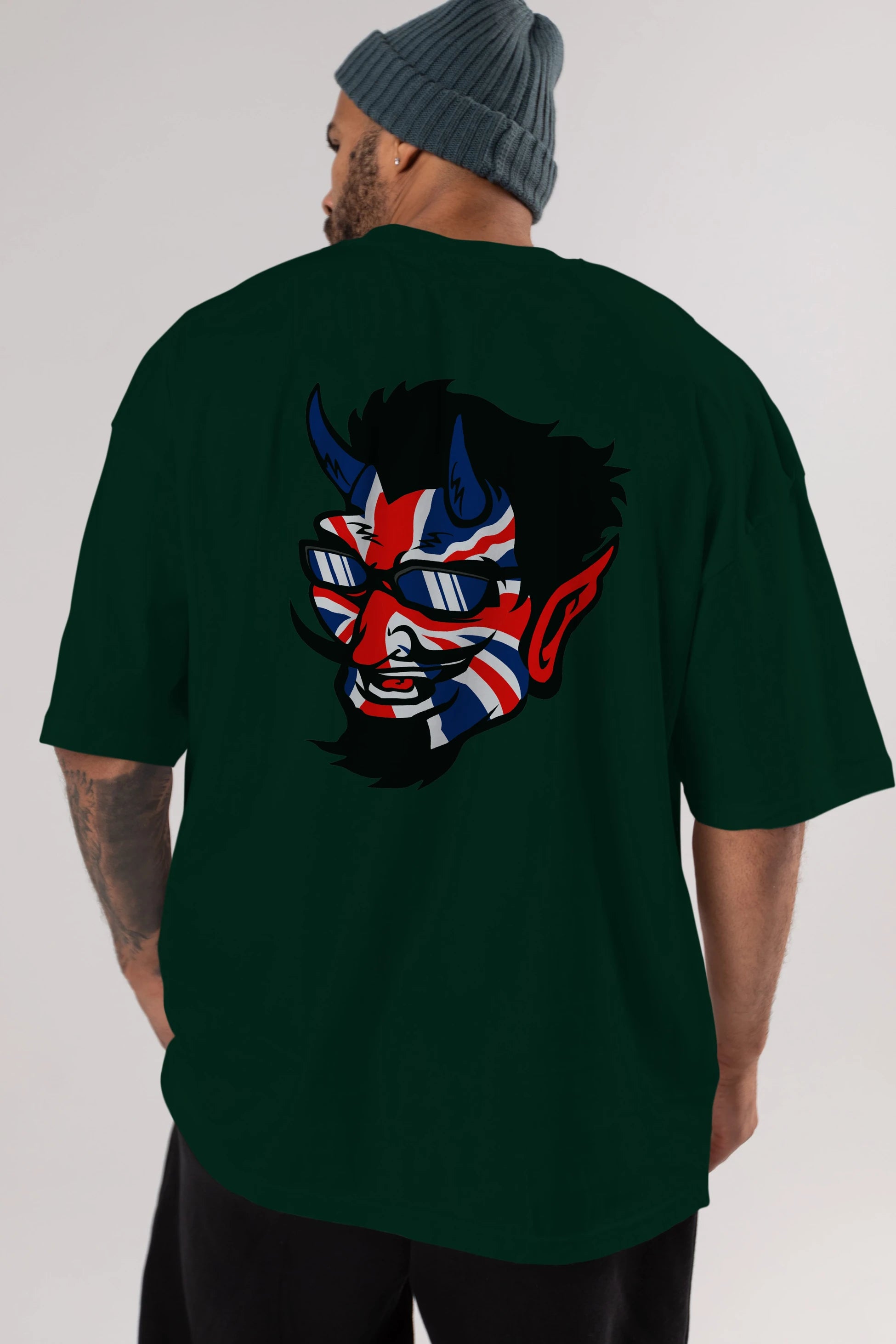 UK Devil Arka Baskılı Oversize t-shirt Erkek Kadın Unisex %100 Pamuk tişort