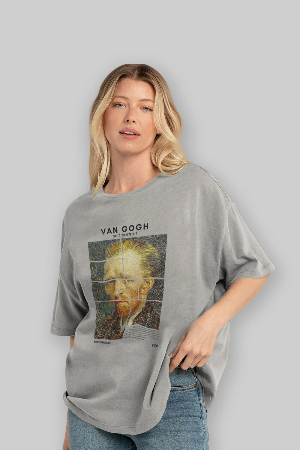 Van Gogh Self Portrait ön Baskılı Oversize t-shirt Erkek Kadın Bisiklet Yaka Pamuk tişort