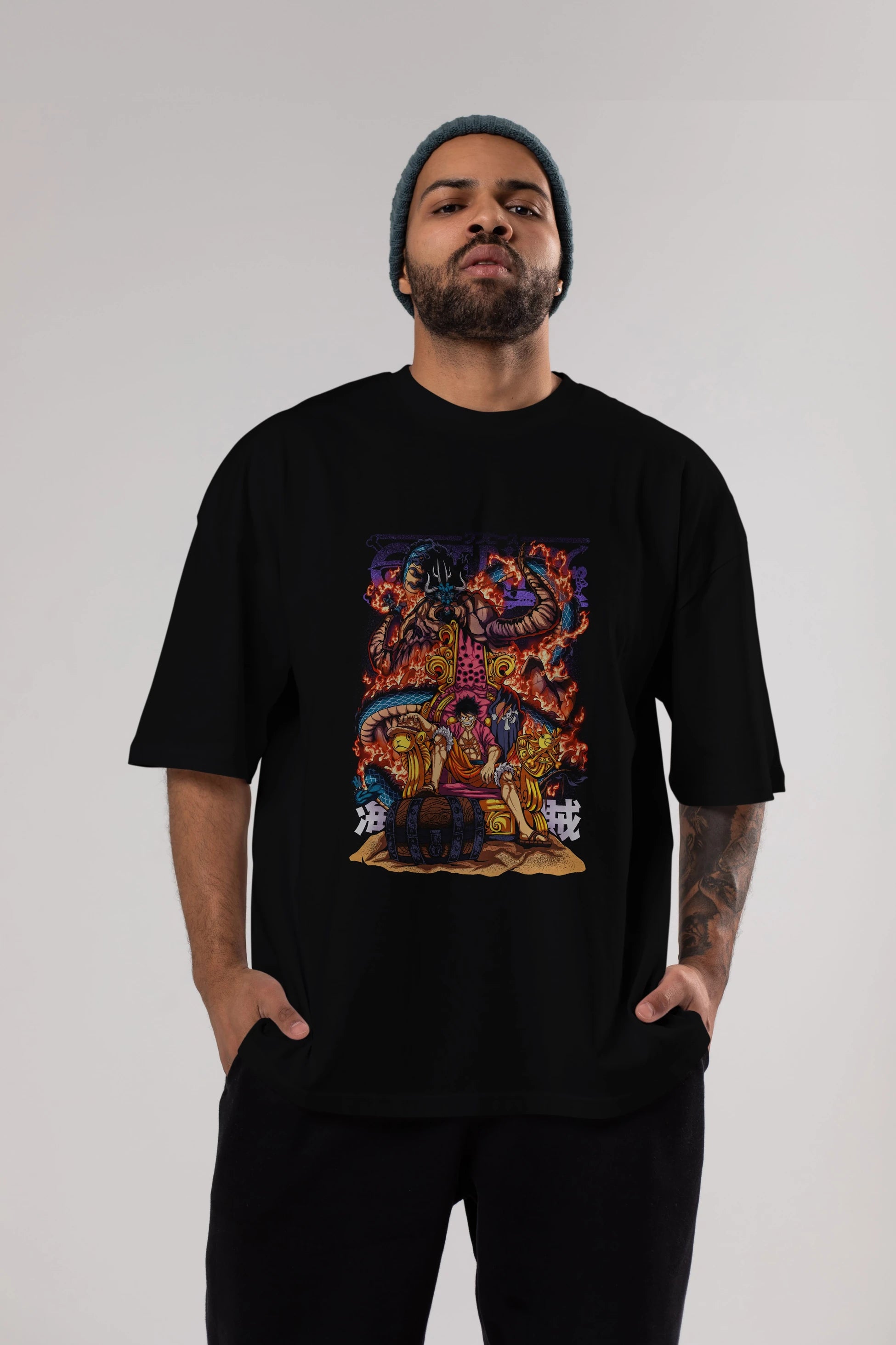 MONKEY D. LUFFY 1 Anime Ön Baskılı Oversize t-shirt %100 pamuk Erkek Kadın Unisex