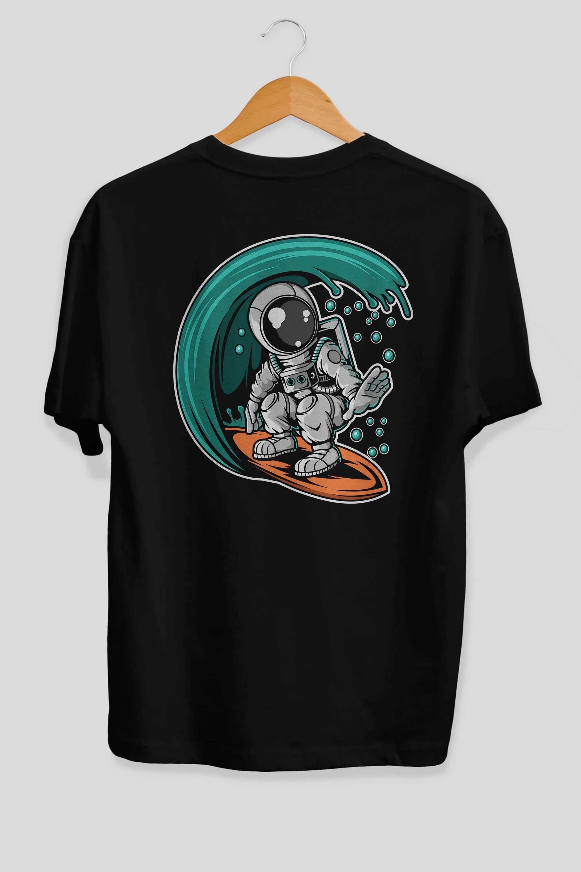 Astronaut Surfing Arka Baskılı Oversize t-shirt Erkek Kadın Unisex