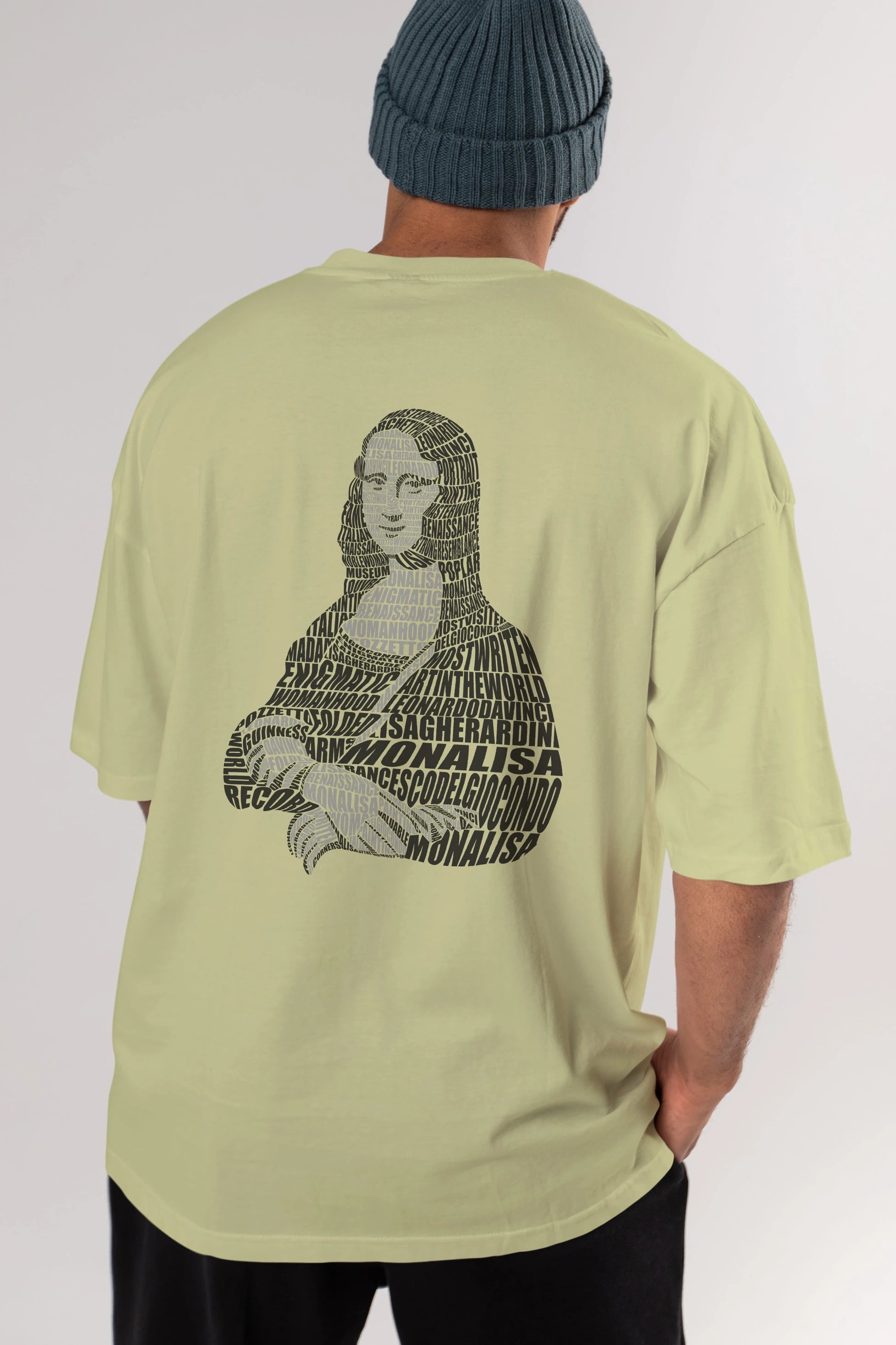 Mona Lisa Calligram Arka Baskılı Oversize t-shirt %100 pamuk Erkek Kadın Unisex