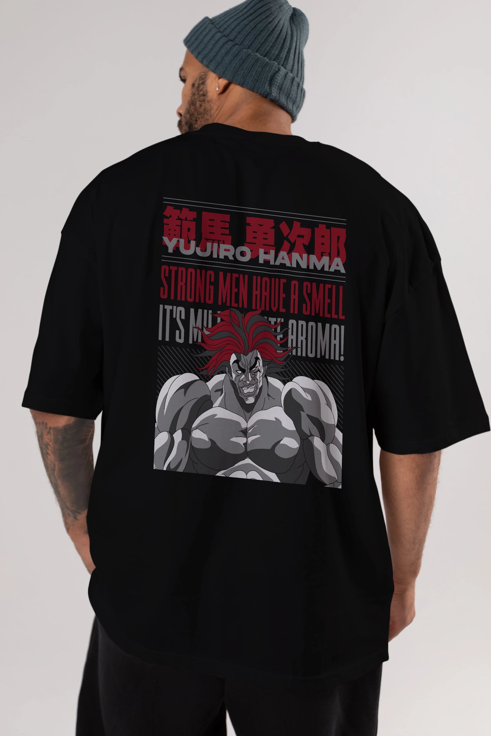 YUJIRO HANMA Anime Arka Baskılı Oversize t-shirt Erkek Kadın Unisex