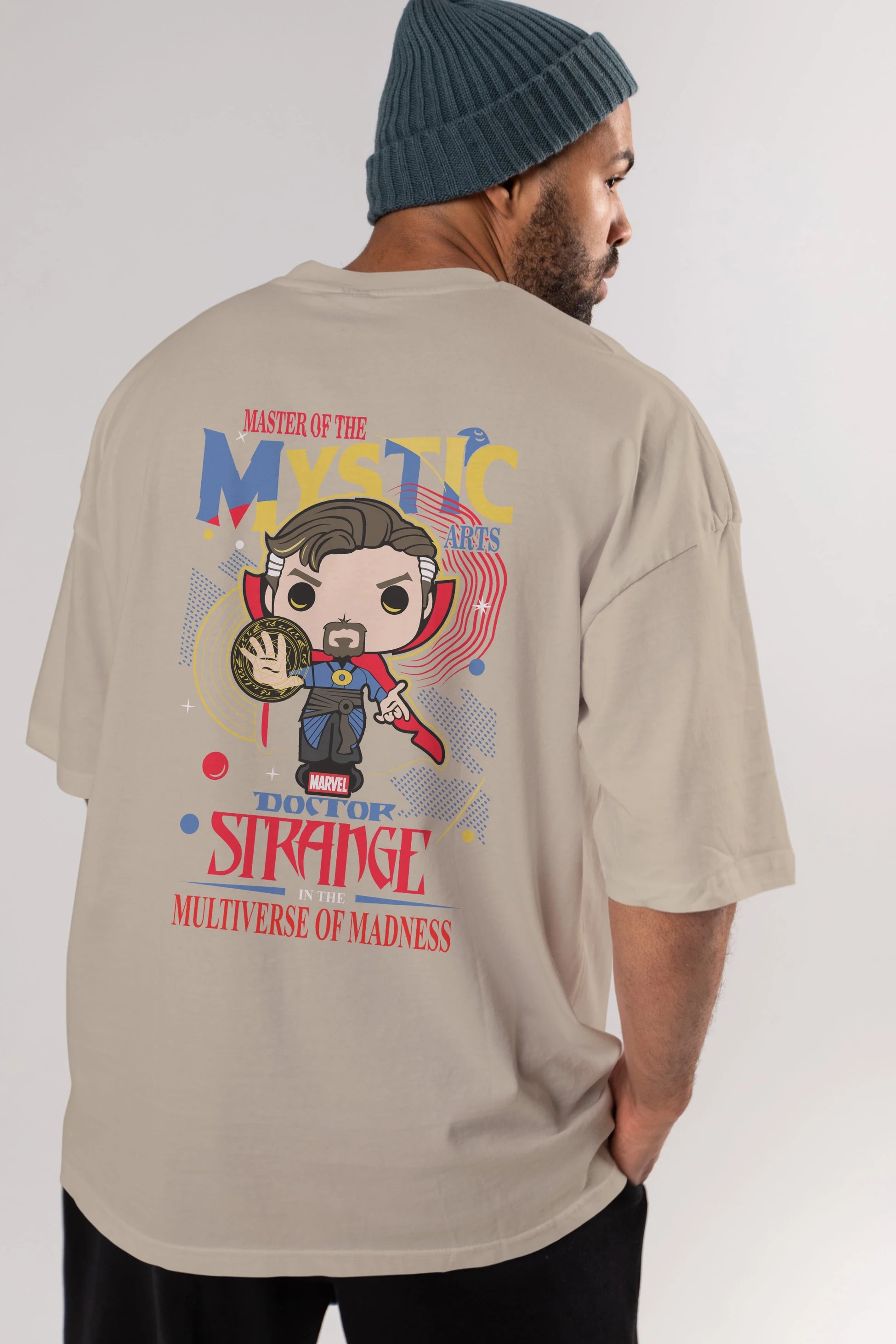 Doctor Strange Arka Baskılı Oversize t-shirt Erkek Kadın Unisex %100 Pamuk Bisiklet Yaka tişort
