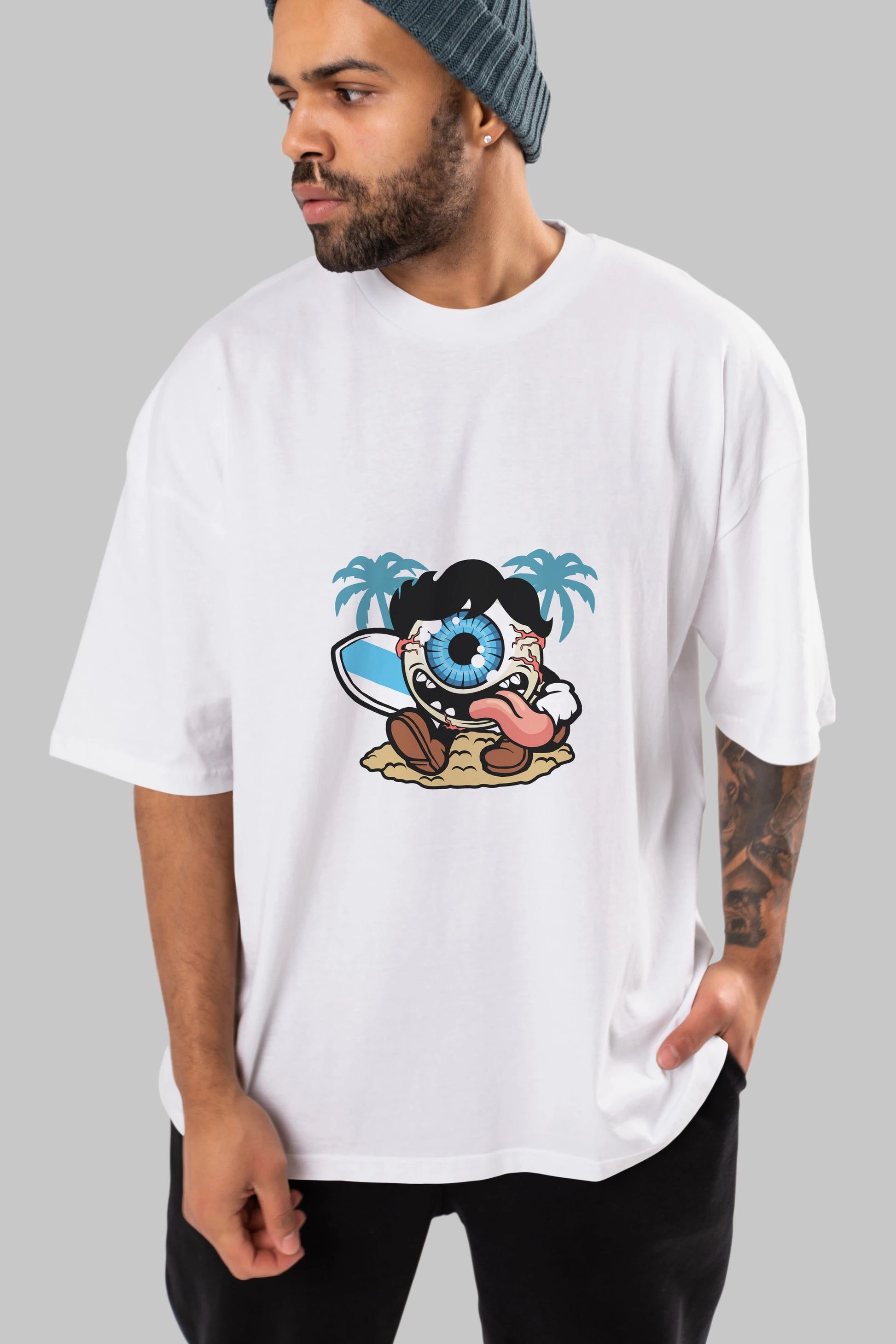Eye Ball Surfer Ön Baskılı Oversize t-shirt Erkek Kadın Unisex %100 Pamuk tişort