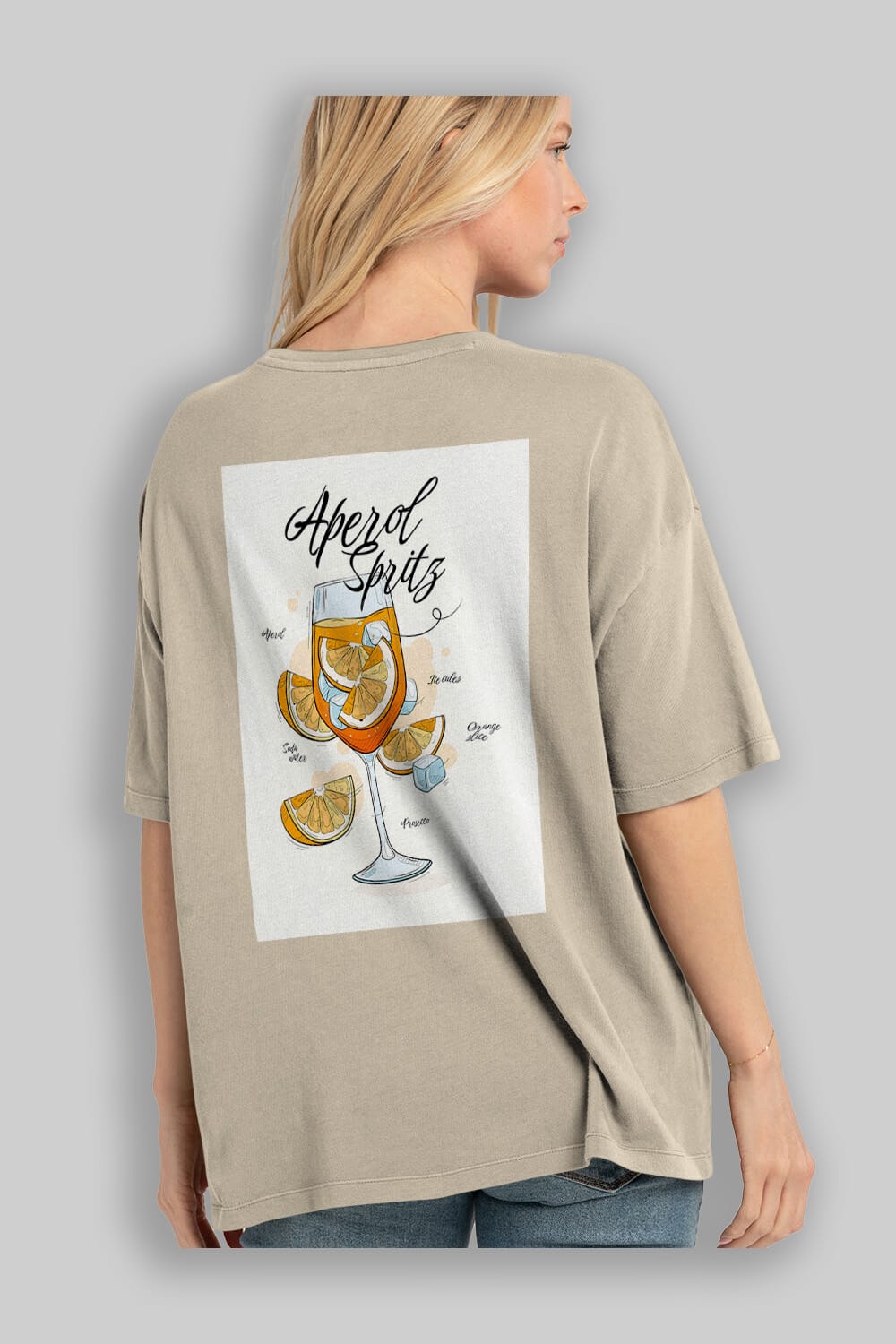 Aperol Spritz 6 Arka Baskılı Oversize t-shirt Erkek Kadın Unisex %100 Pamuk Bisiklet Yaka tişort