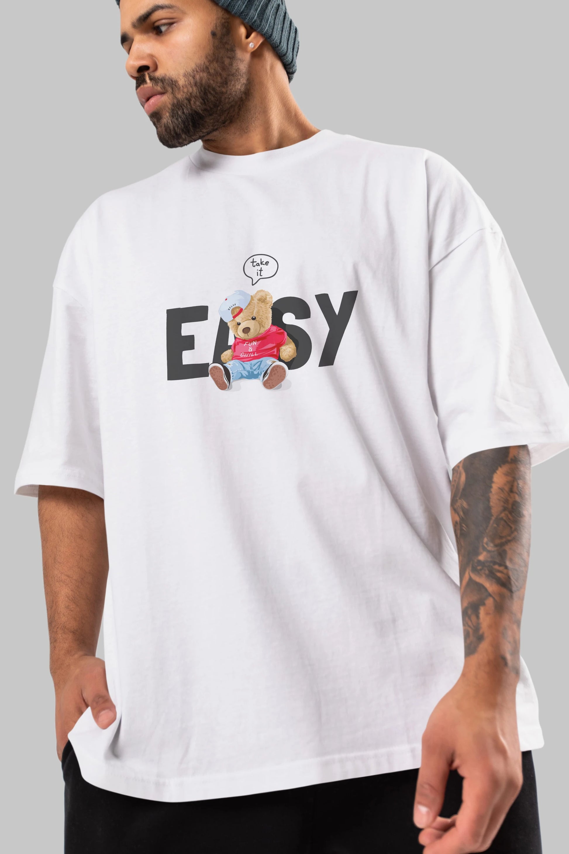 Teddy Bear Easy Ön Baskılı Oversize t-shirt Erkek Kadın Unisex %100 Pamuk