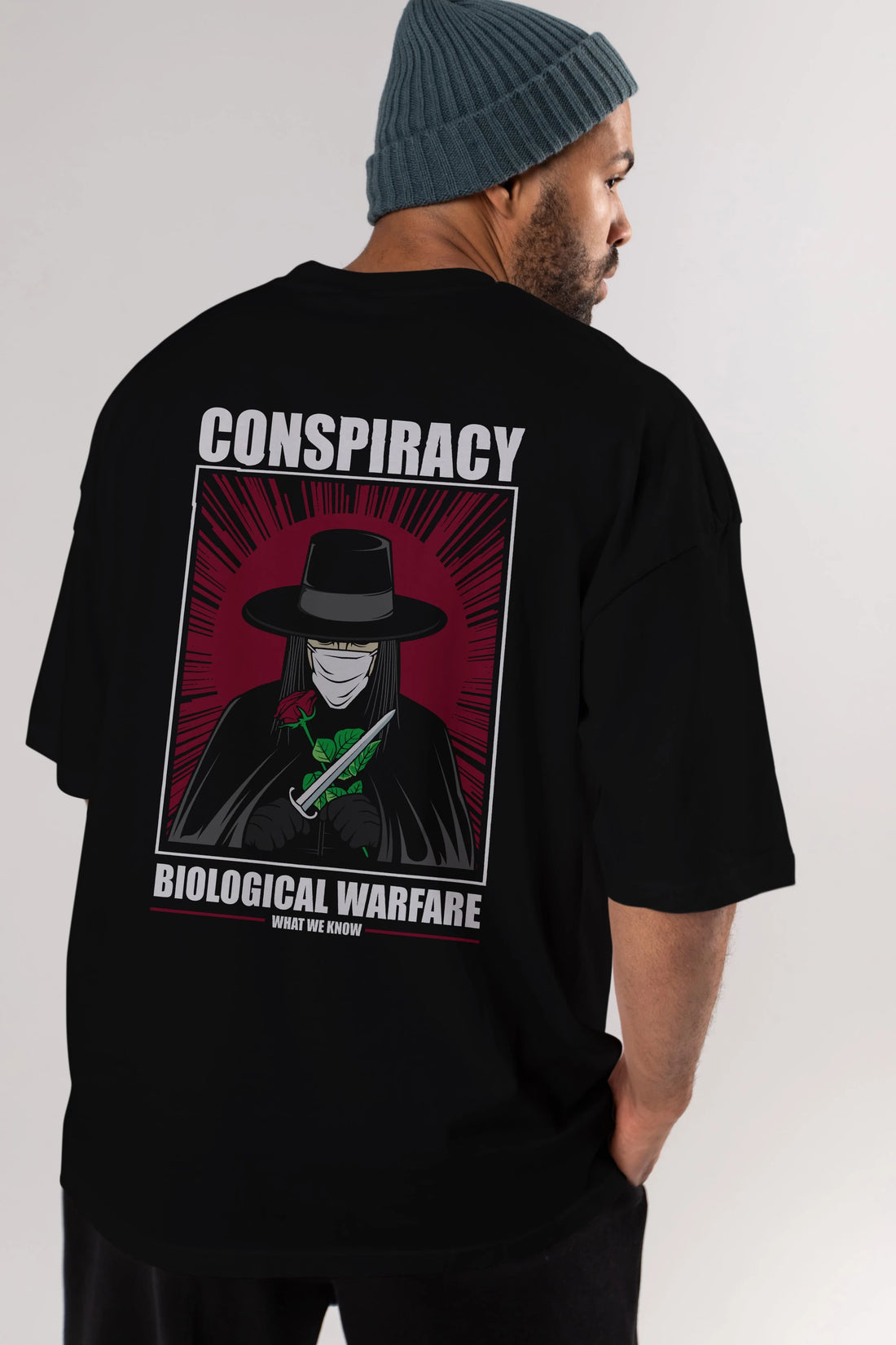 Vendetta Masker Arka Baskılı Oversize t-shirt Erkek Kadın Unisex %100 Pamuk tişort