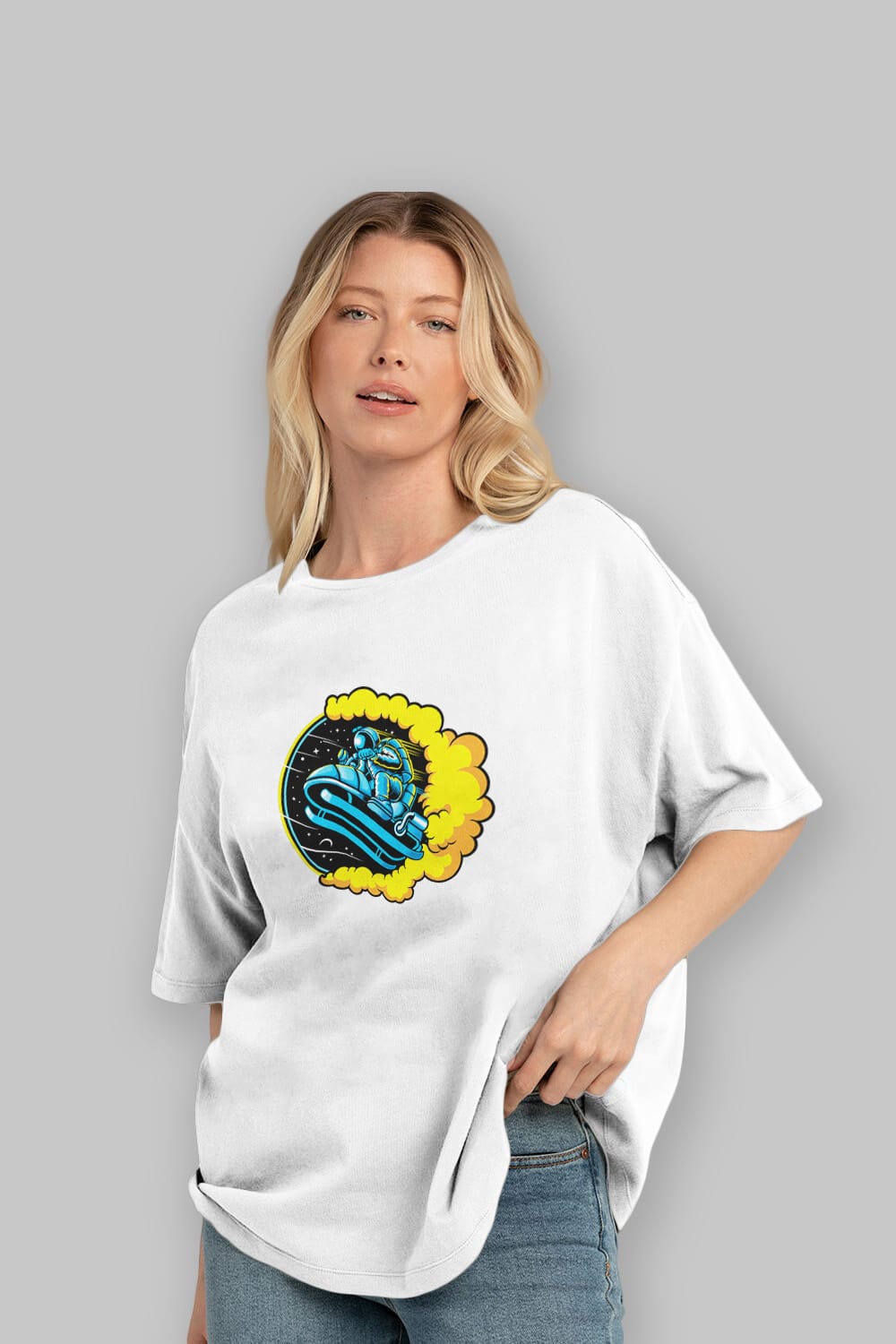 Astrojump with Snowmobile Sticker Ön Baskılı Oversize t-shirt Erkek Kadın Unisex
