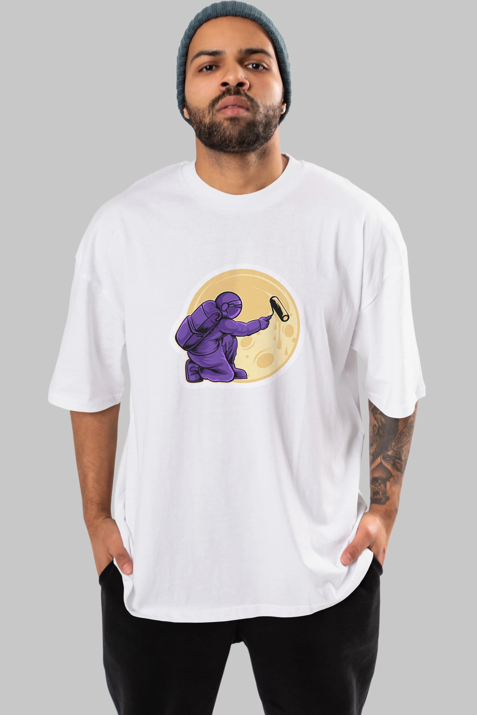 Astropaint Sticker Ön Baskılı Oversize t-shirt Erkek Kadın Unisex