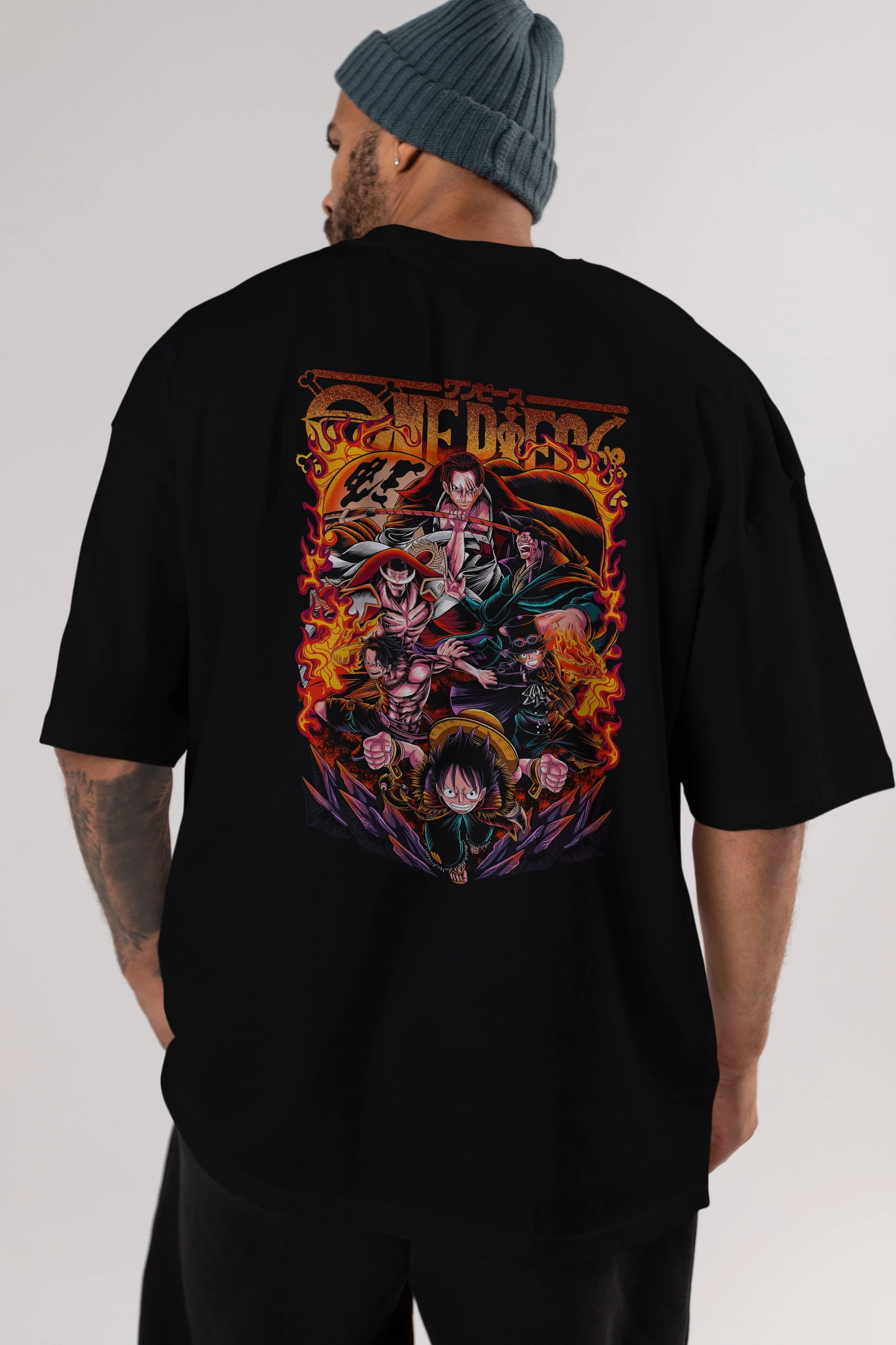 ONE PIECE (3) Anime Arka Baskılı Oversize t-shirt Erkek Kadın Unisex