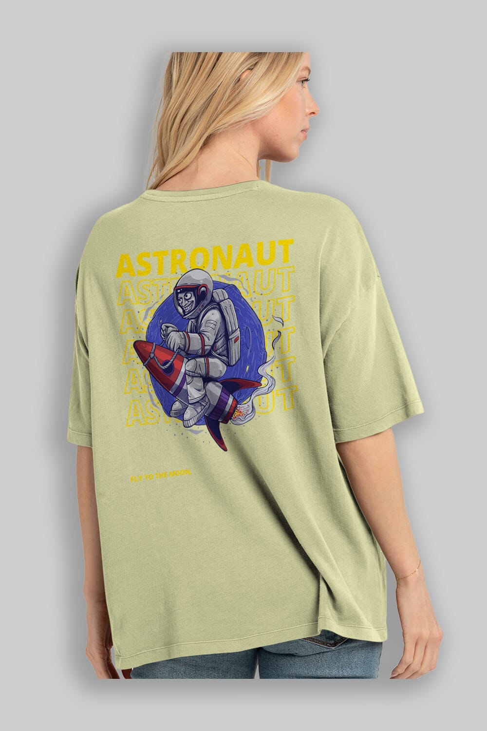Astronaut Fly to the Moon Yazılı Arka Baskılı Oversize t-shirt Erkek Kadın Unisex