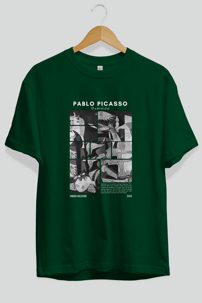 Pablo Picasso Guernica ön Baskılı Oversize t-shirt Erkek Kadın Bisiklet Yaka Pamuk tişort