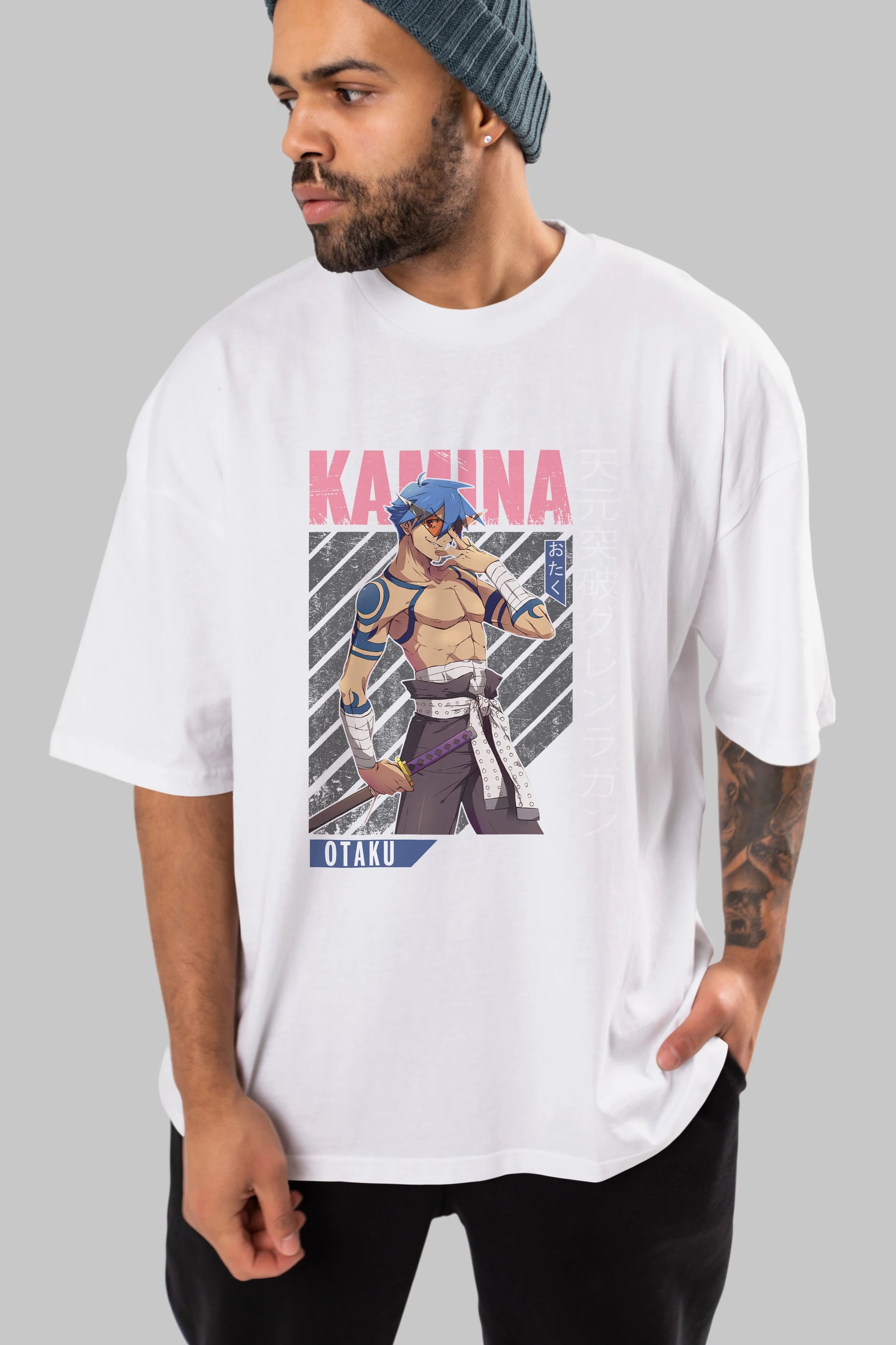Kamina 5 Anime Ön Baskılı Oversize t-shirt %100 pamuk Erkek Kadın Unisex