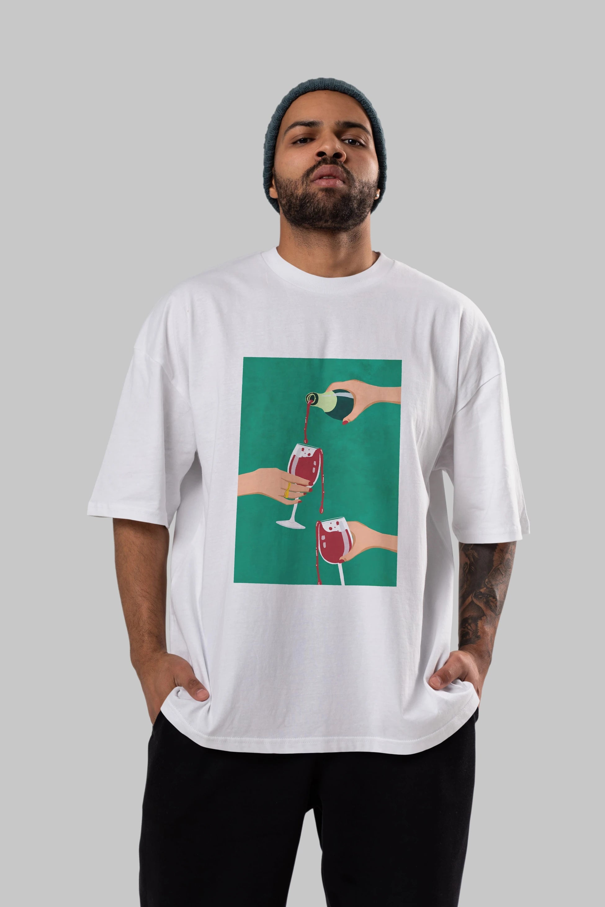 Wine 2 Ön Baskılı Oversize t-shirt Erkek Kadın Unisex %100 Pamuk Bisiklet Yaka tişort