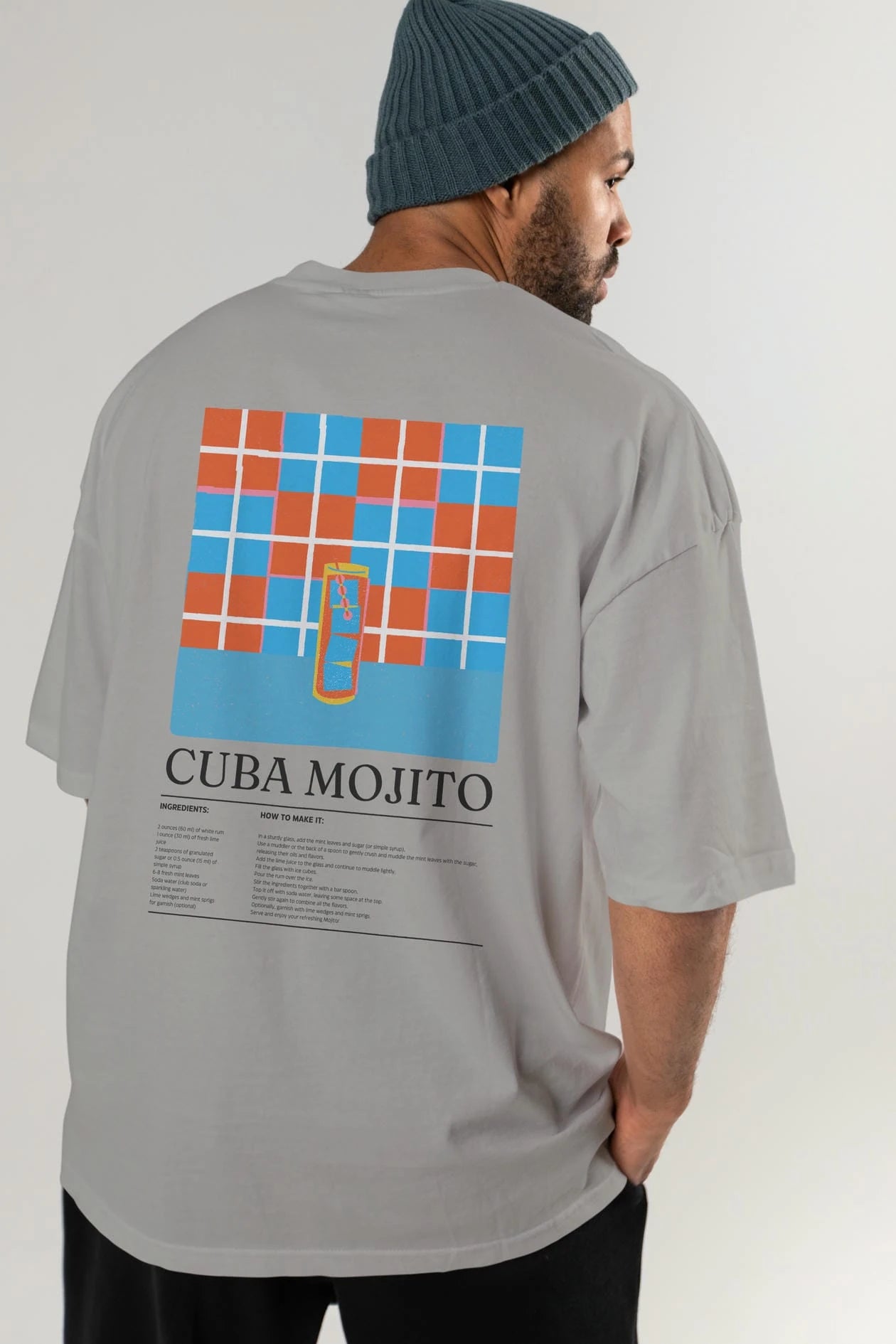 Cuba Mojıto Kokteyl Serisi Arka Baskılı Oversize t-shirt Erkek Kadın %100 Pamuk Bisiklet Yaka tişort