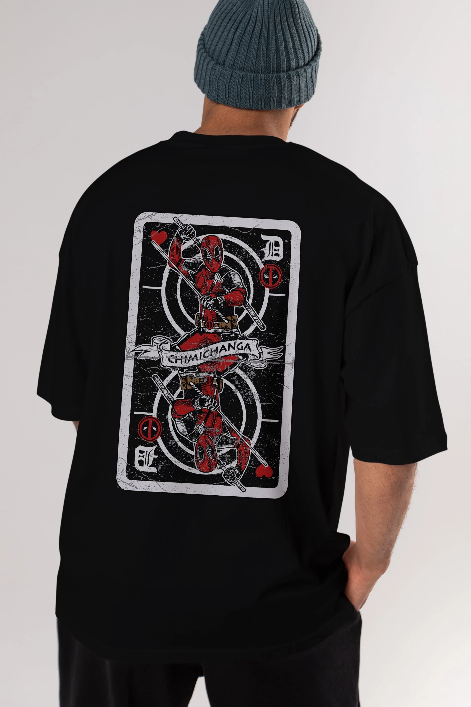 Deadpool Card Arka Baskılı Oversize t-shirt Erkek Kadın Unisex %100 Pamuk