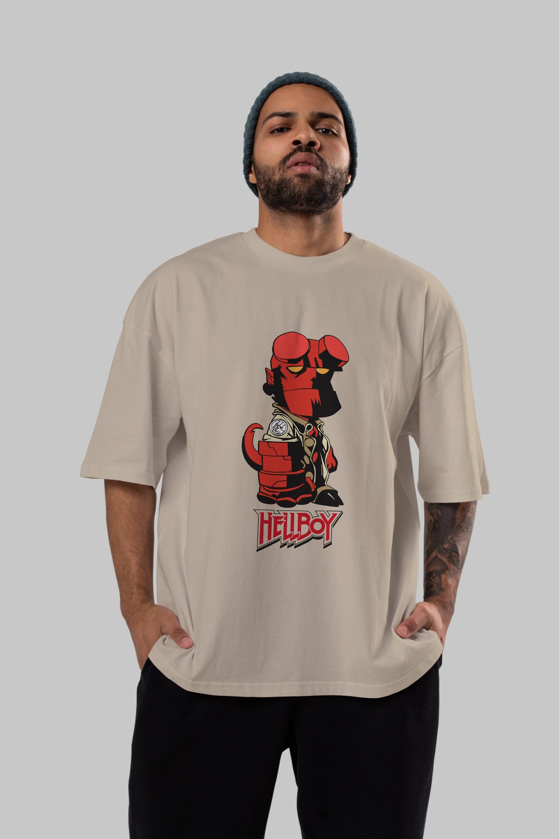 Hellboy (1) Ön Baskılı Oversize t-shirt Erkek Kadın Unisex %100 Pamuk Bisiklet Yaka tişort