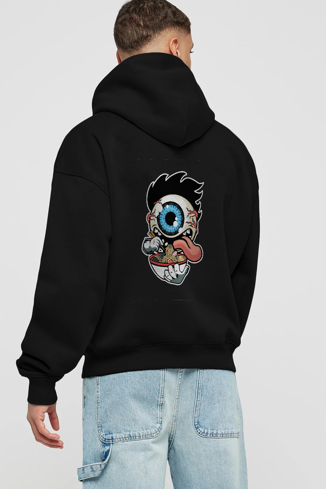 Eyeball Ramen Arka Baskılı Hoodie Oversize Kapüşonlu Sweatshirt Erkek Kadın Unisex