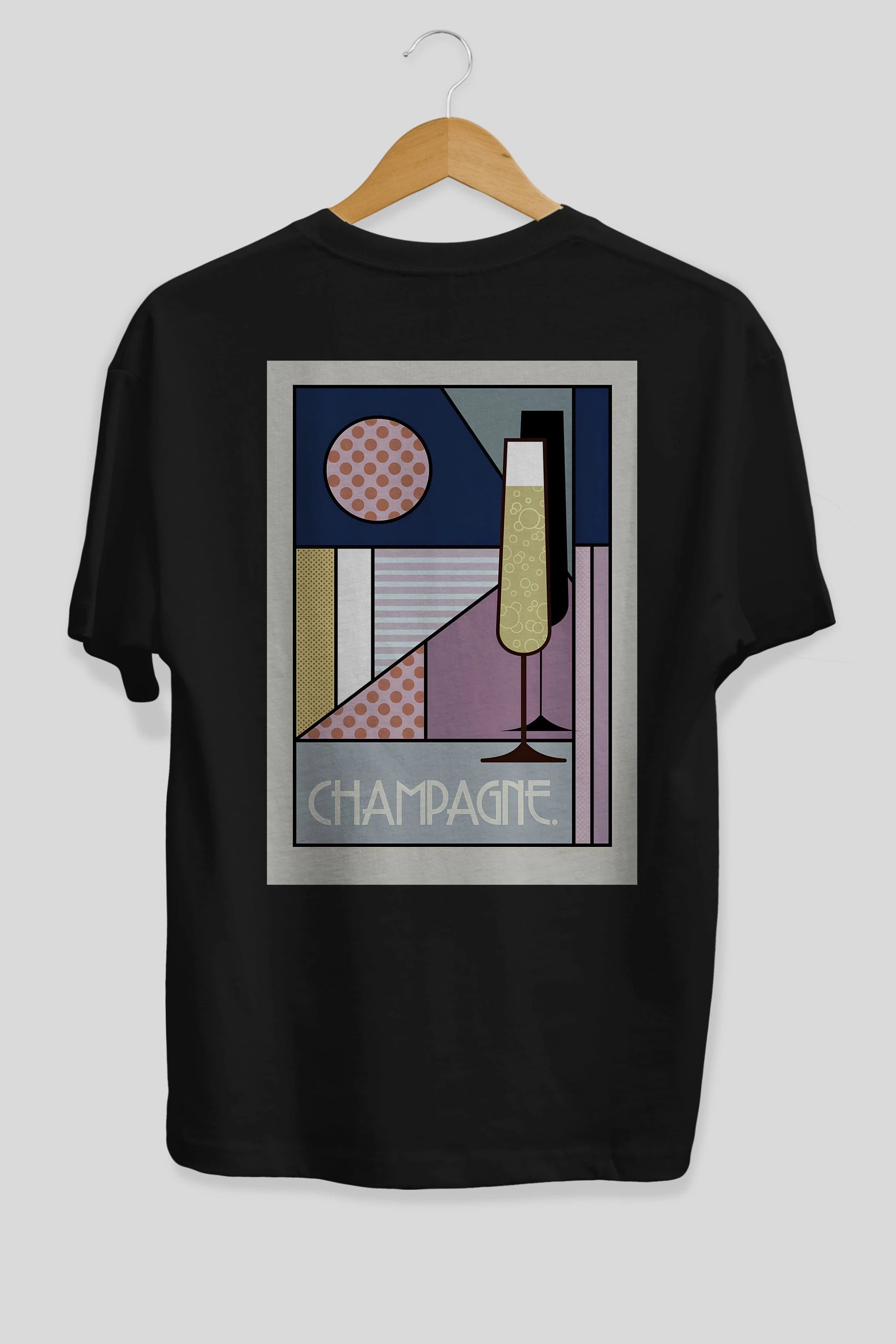 Champagne Arka Baskılı Oversize t-shirt Erkek Kadın Unisex %100 Pamuk Bisiklet Yaka tişort