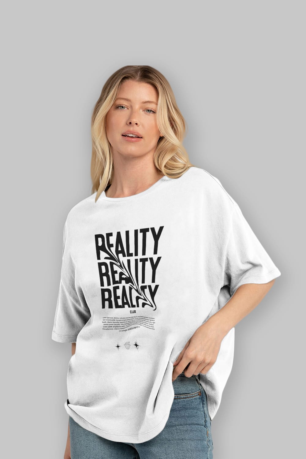 Reality Yazılı Ön Baskılı Oversize t-shirt Erkek Kadın Unisex
