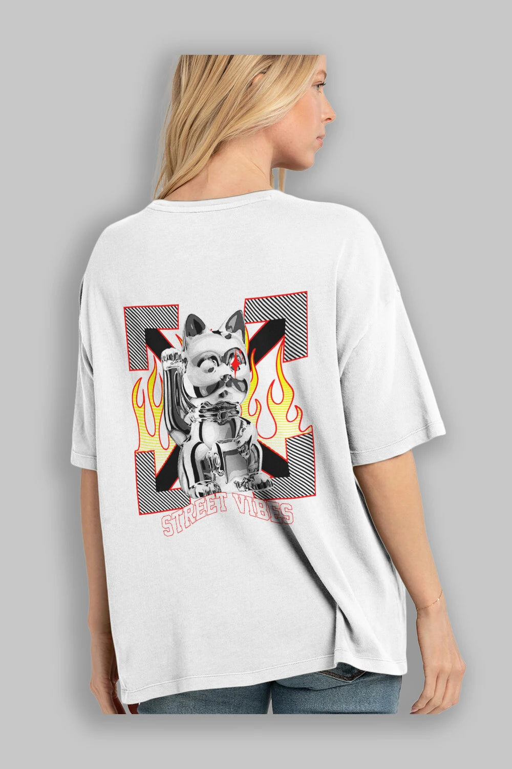 Lucky Street Vibes Arka Baskılı Oversize t-shirt Erkek Kadın Unisex