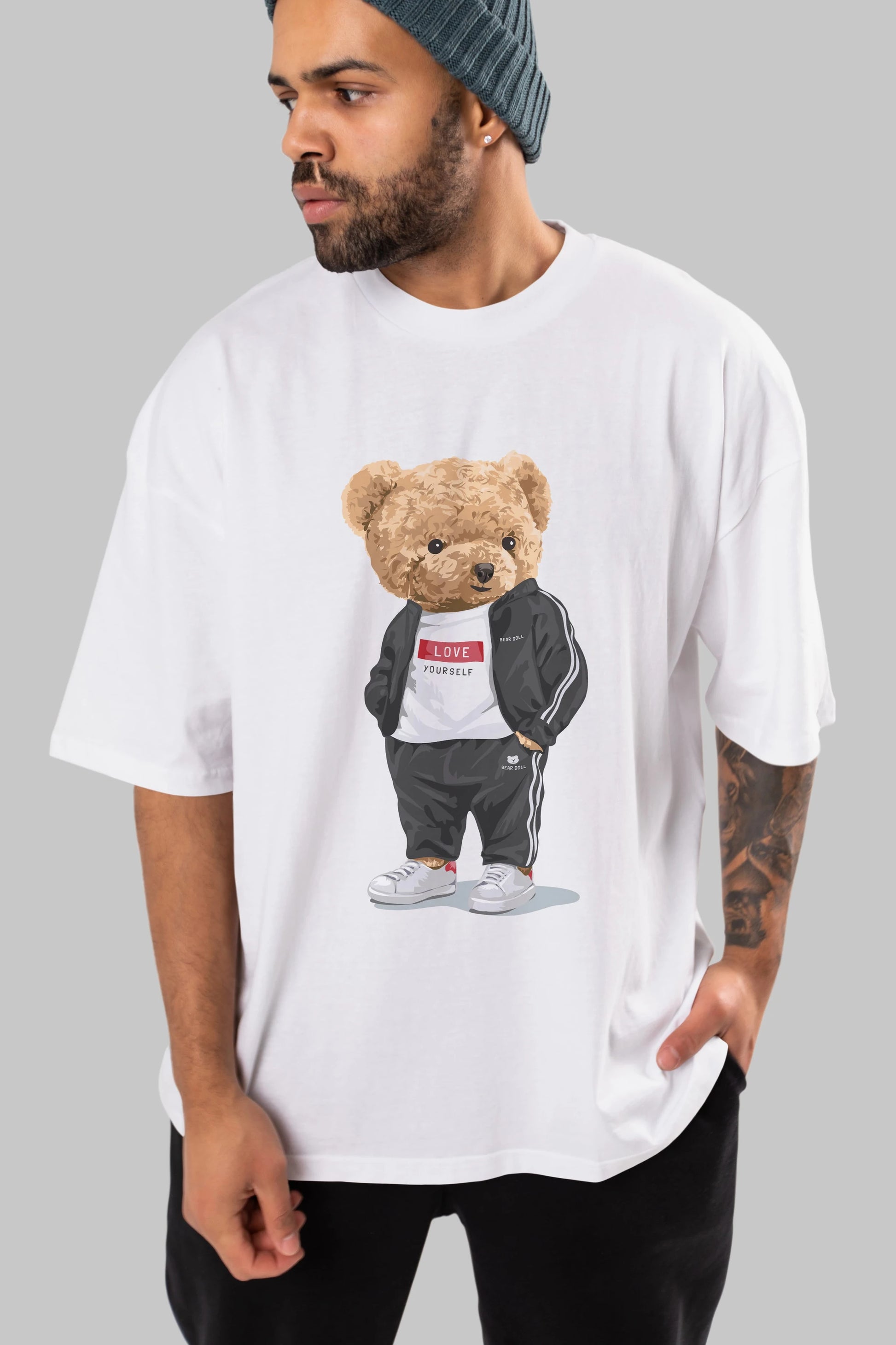 Teddy Bear Love Yourself Ön Baskılı Oversize t-shirt Erkek Kadın Unisex %100 Pamuk
