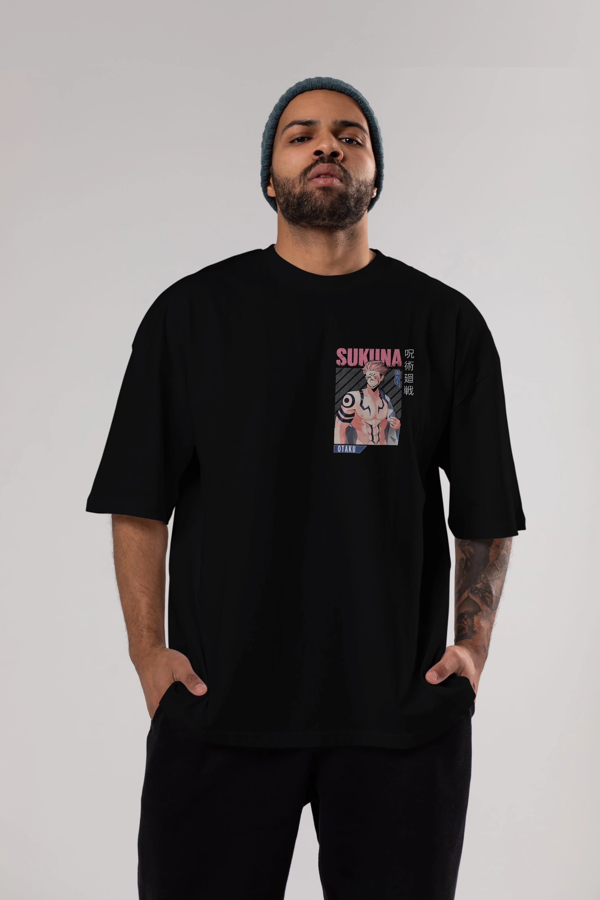 Sukuna Ryoumen 1 Ön Sol Baskılı Oversize t-shirt Erkek Kadın Unisex %100 Pamuk Bisiklet Yaka tişort