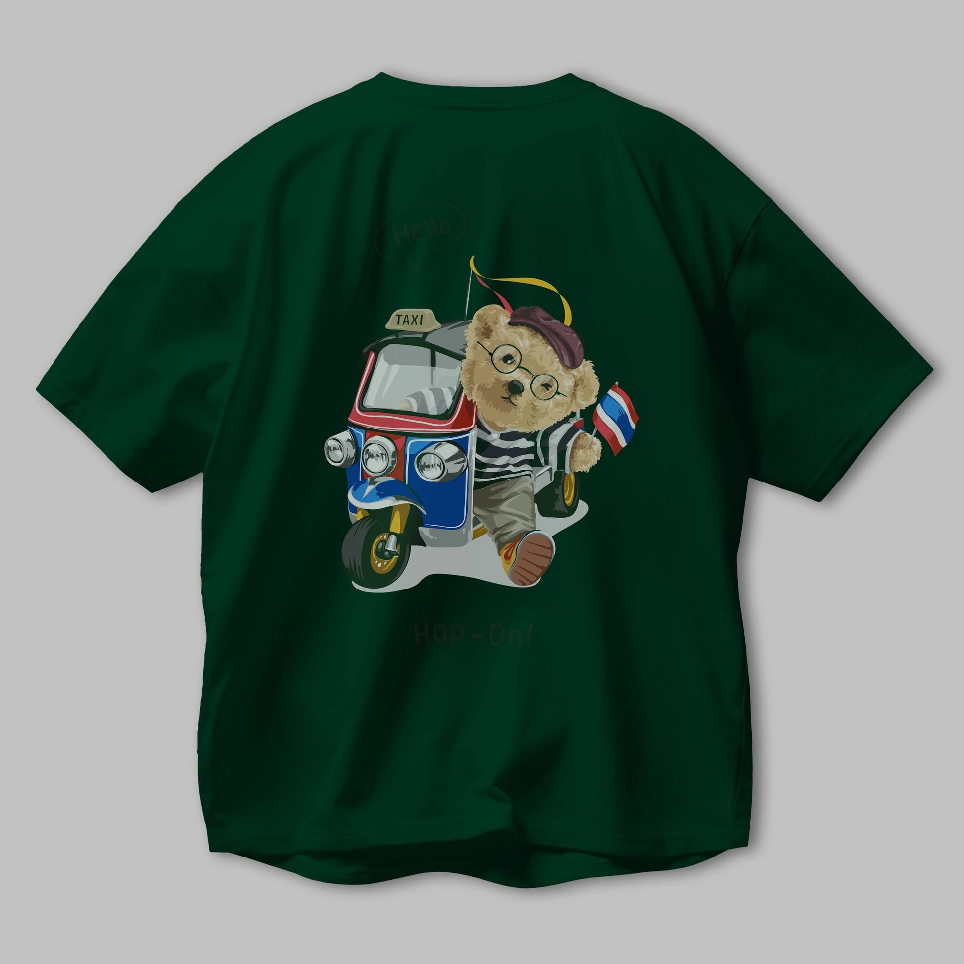 Teddy Bear Hop-On Arka Baskılı Oversize t-shirt Erkek Kadın Unisex %100 Pamuk