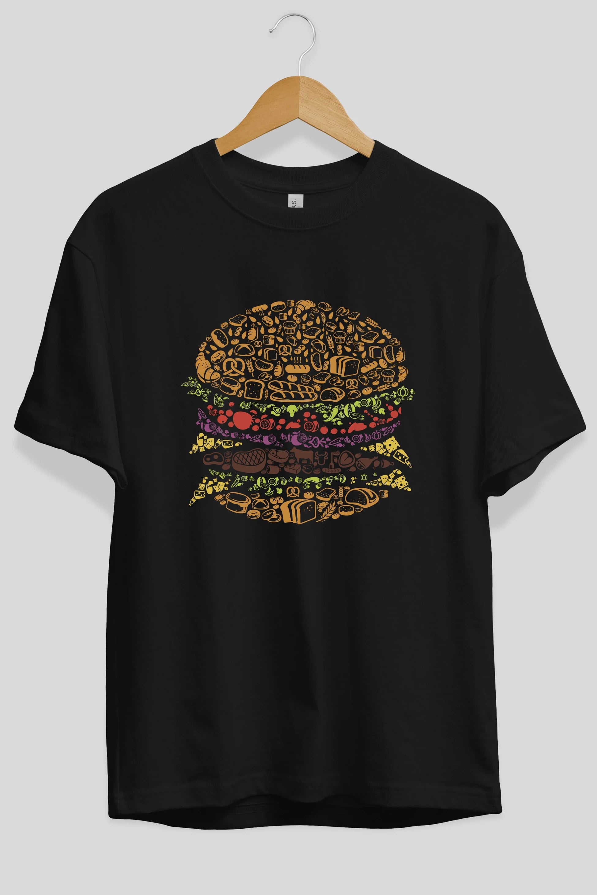Burger Ön Baskılı Oversize t-shirt %100 pamuk Erkek Kadın Unisex