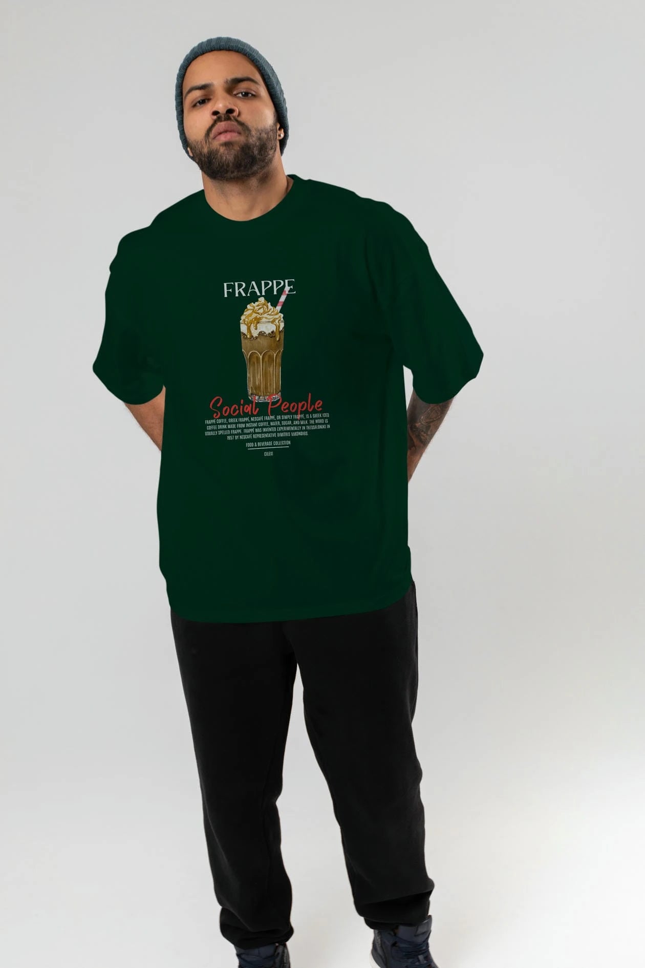Frappe Kokteyl Serisi ön Baskılı Oversize t-shirt Erkek Kadın %100 Pamuk Bisiklet Yaka tişort