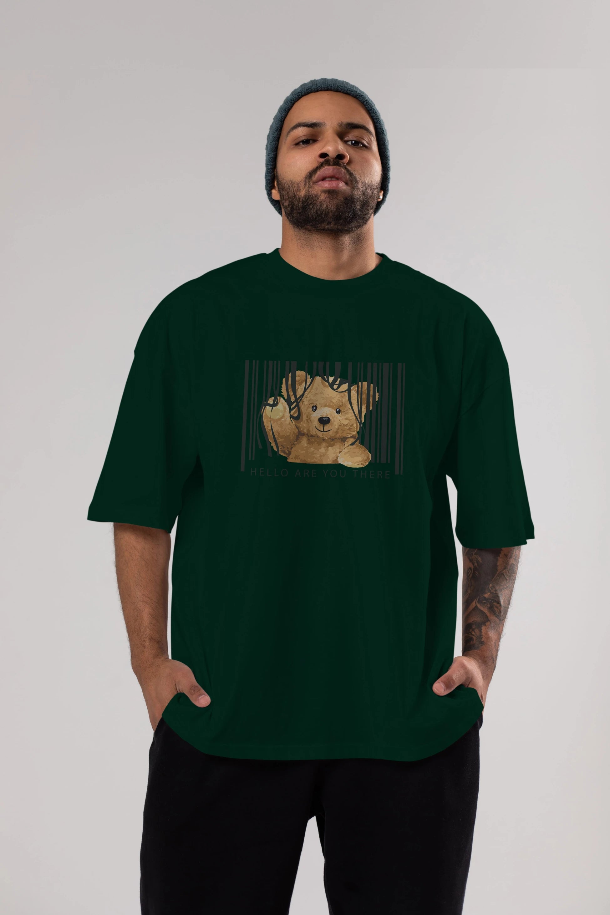 Teddy Bear Hello Ön Baskılı Oversize t-shirt Erkek Kadın Unisex %100 Pamuk