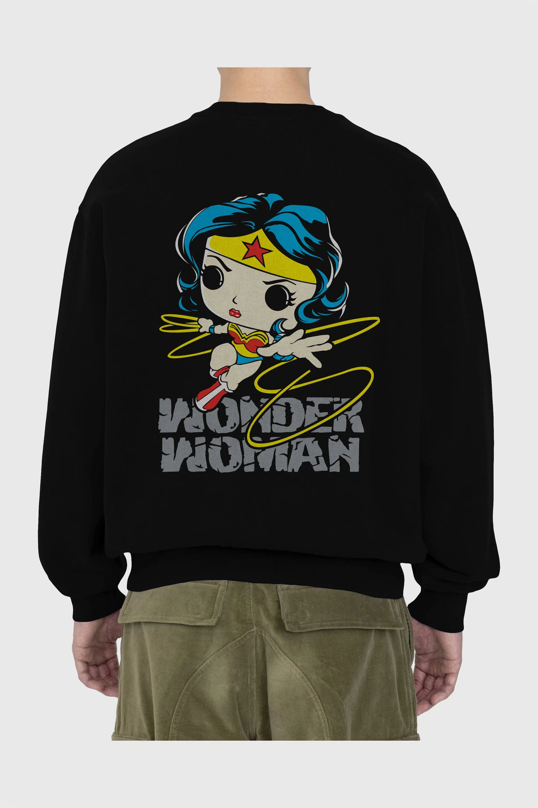 Wonder Woman Arka Baskılı Oversize Sweatshirt Erkek Kadın Unisex