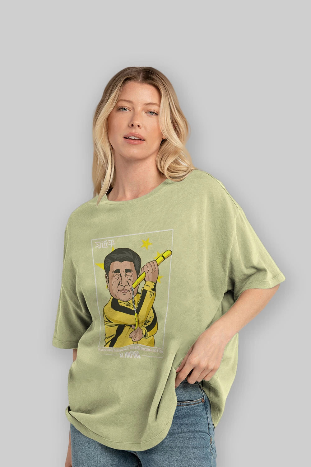 Xi Jinping Bruce Lee Ön Baskılı Oversize t-shirt Erkek Kadın Unisex %100 Pamuk tişort
