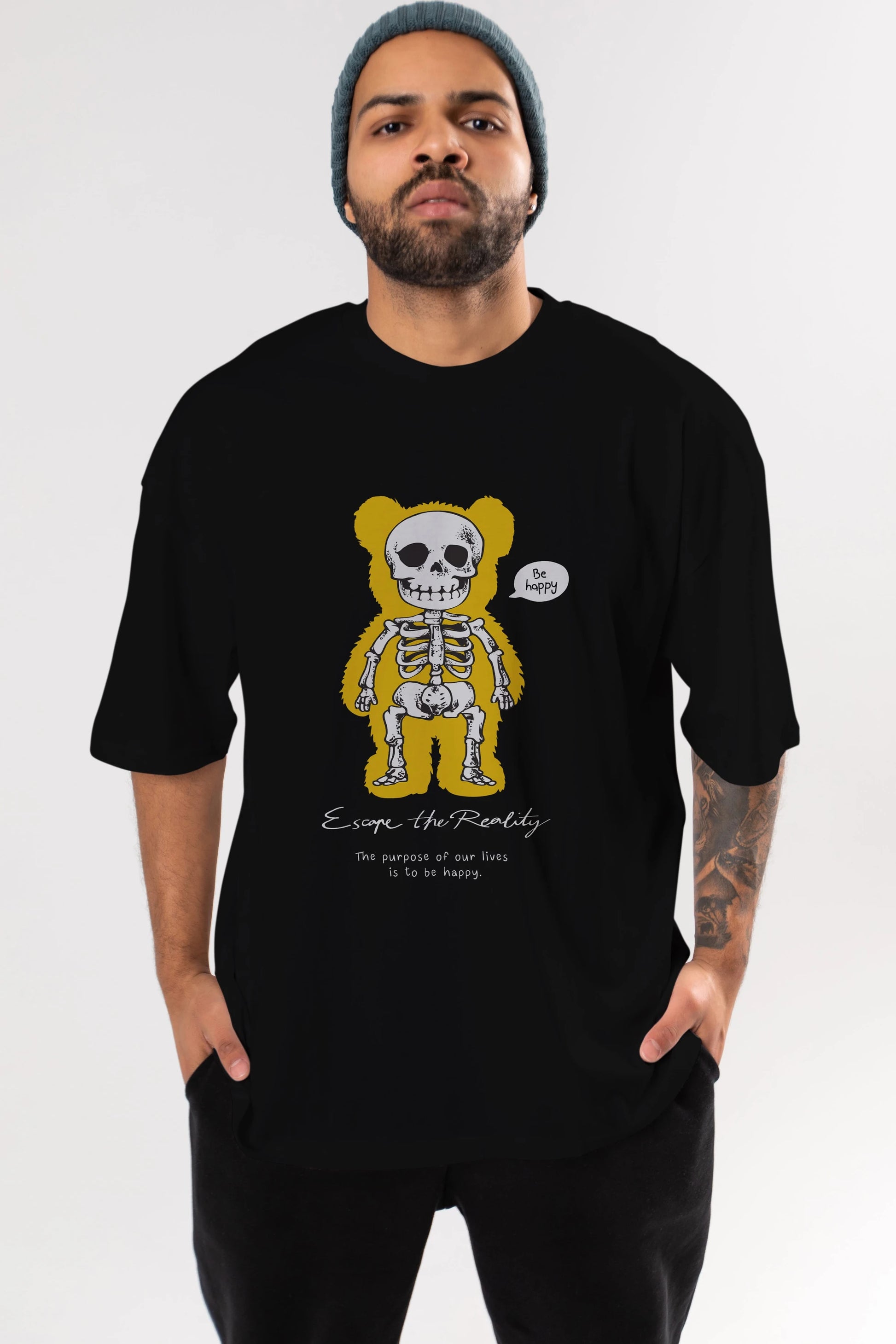 Be Happy Bear Ön Baskılı Oversize t-shirt Erkek Kadın Unisex